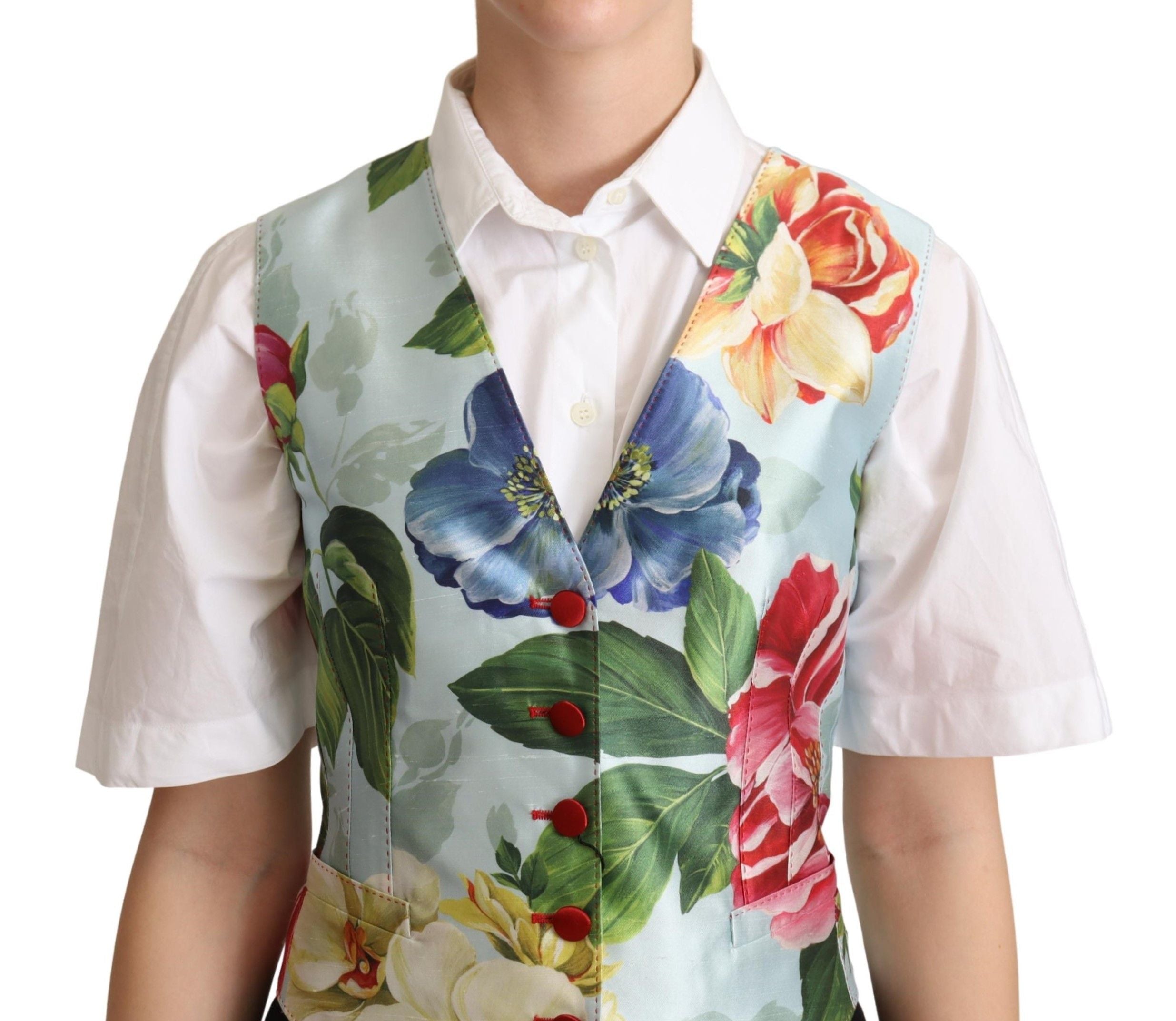 Dolce & Gabbana Mintgrüne geblümte Seidenweste-4
