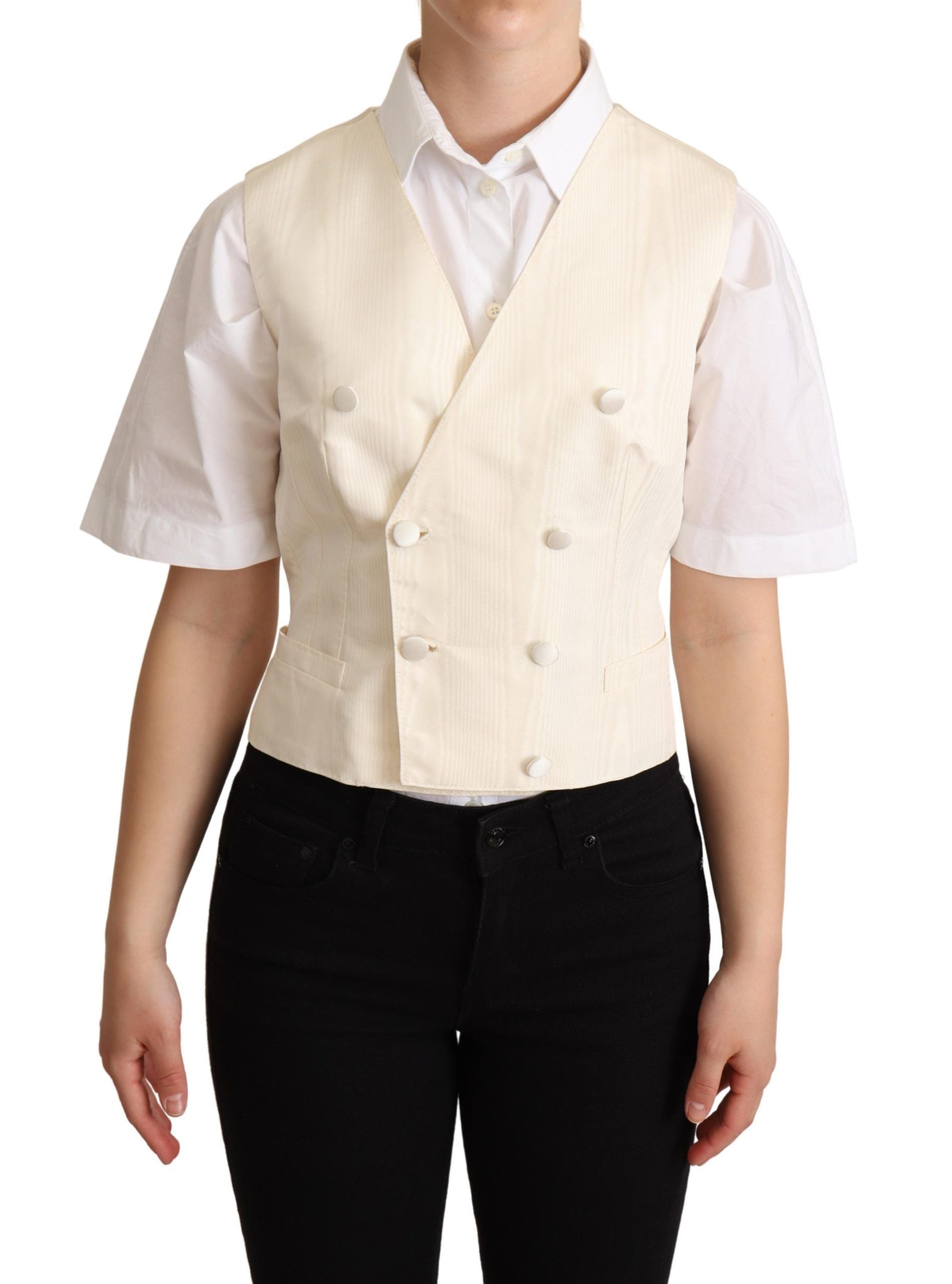 Dolce & Gabbana Beige Silk Sleeveless Vest-1