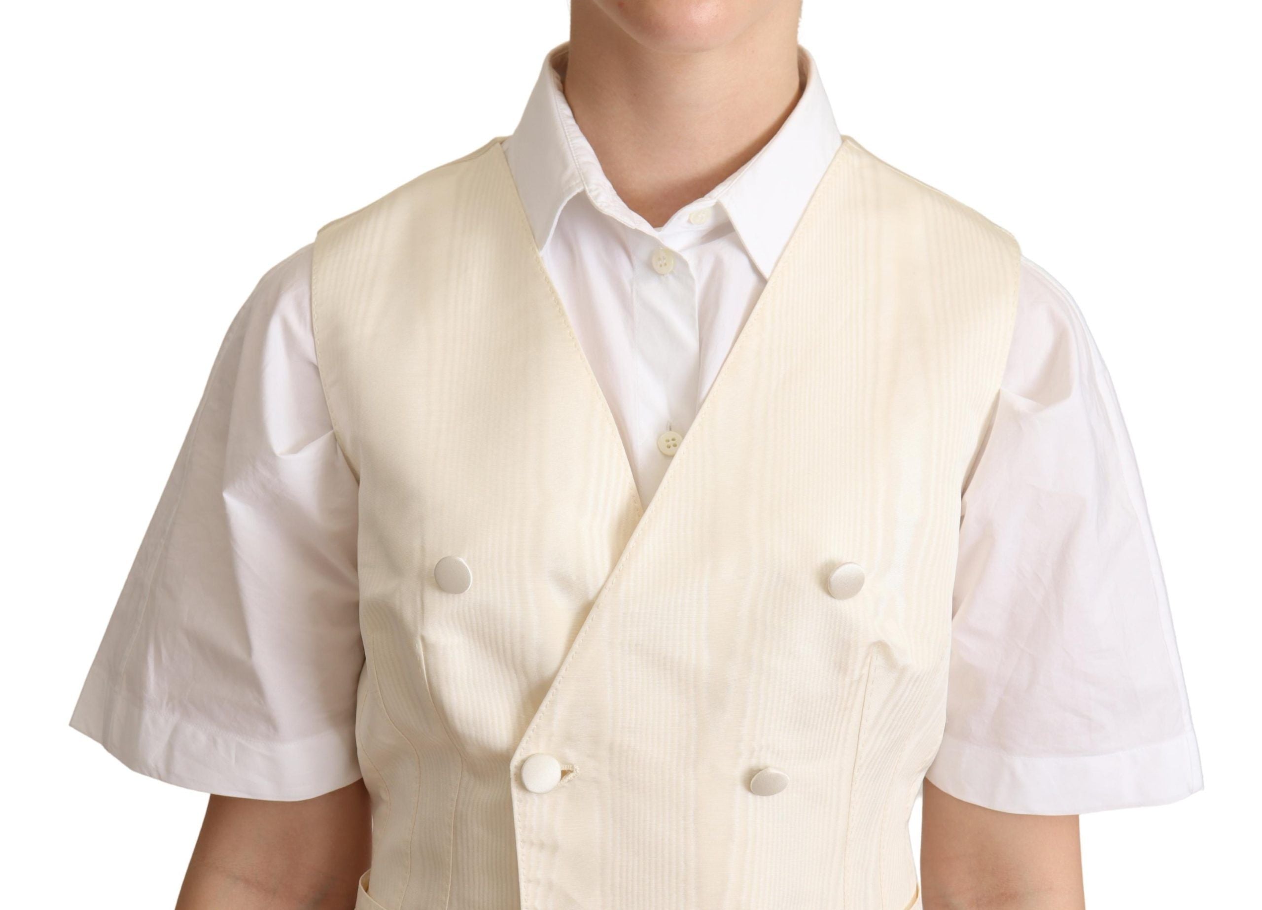 Dolce & Gabbana Beige Silk Sleeveless Vest-4