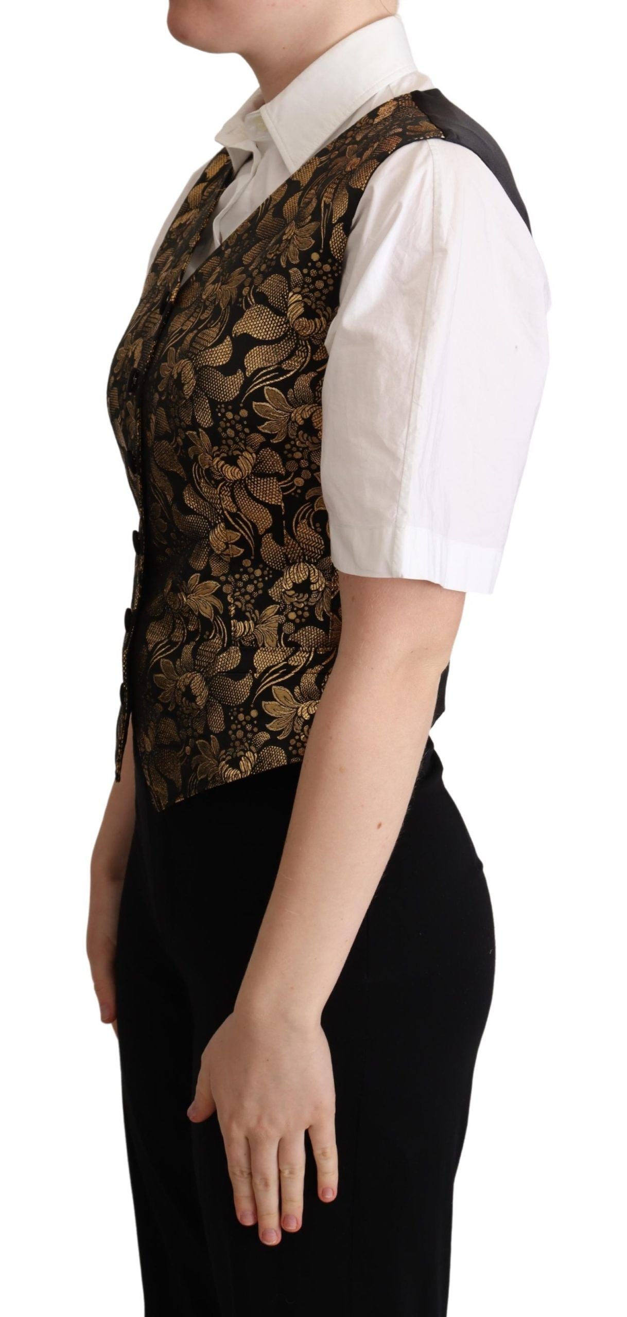 Dolce & Gabbana Schwarz-Gold-Jacquard-Seidenweste Vest-2