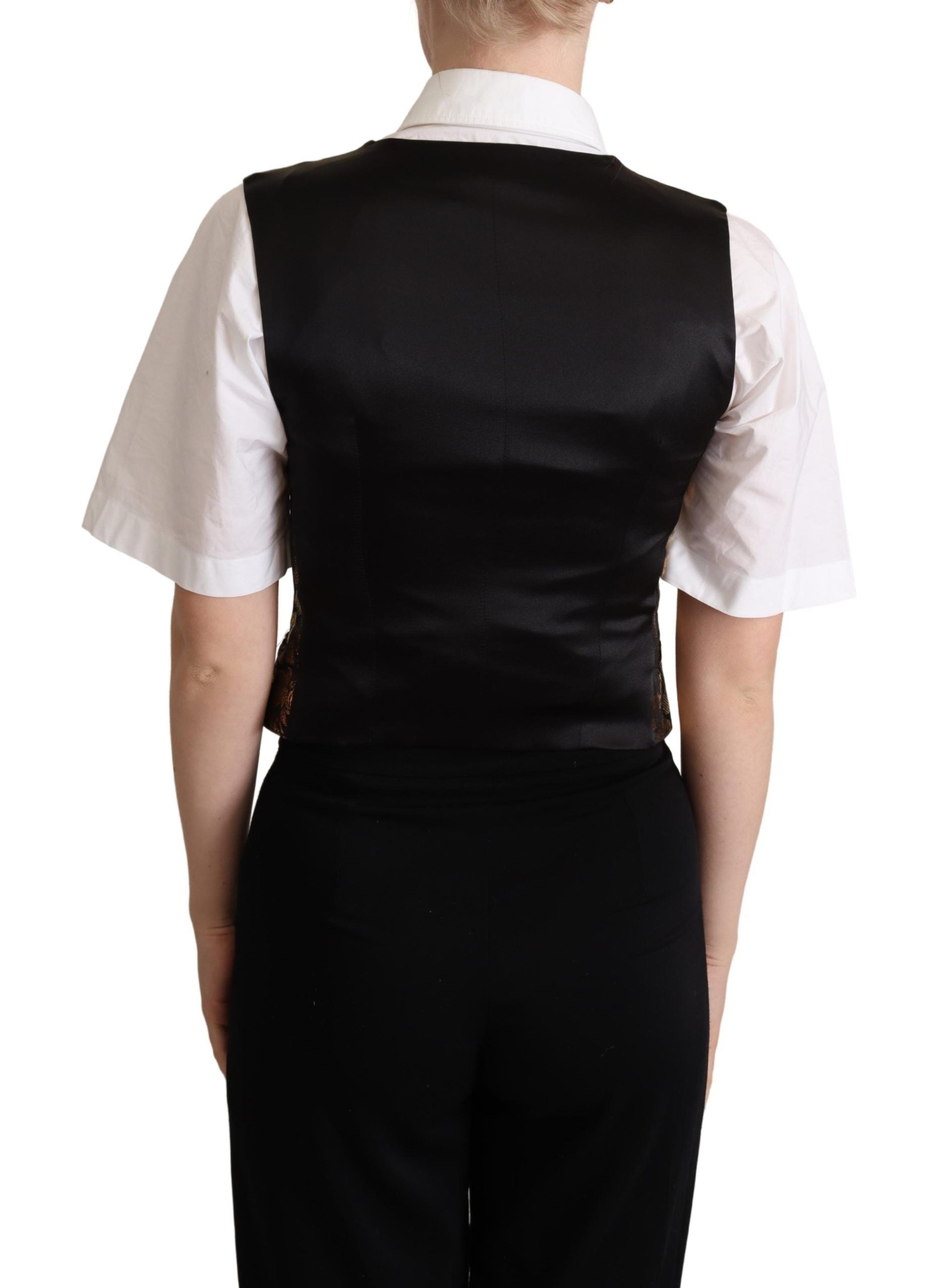 Dolce & Gabbana Schwarz-Gold-Jacquard-Seidenweste Vest-3