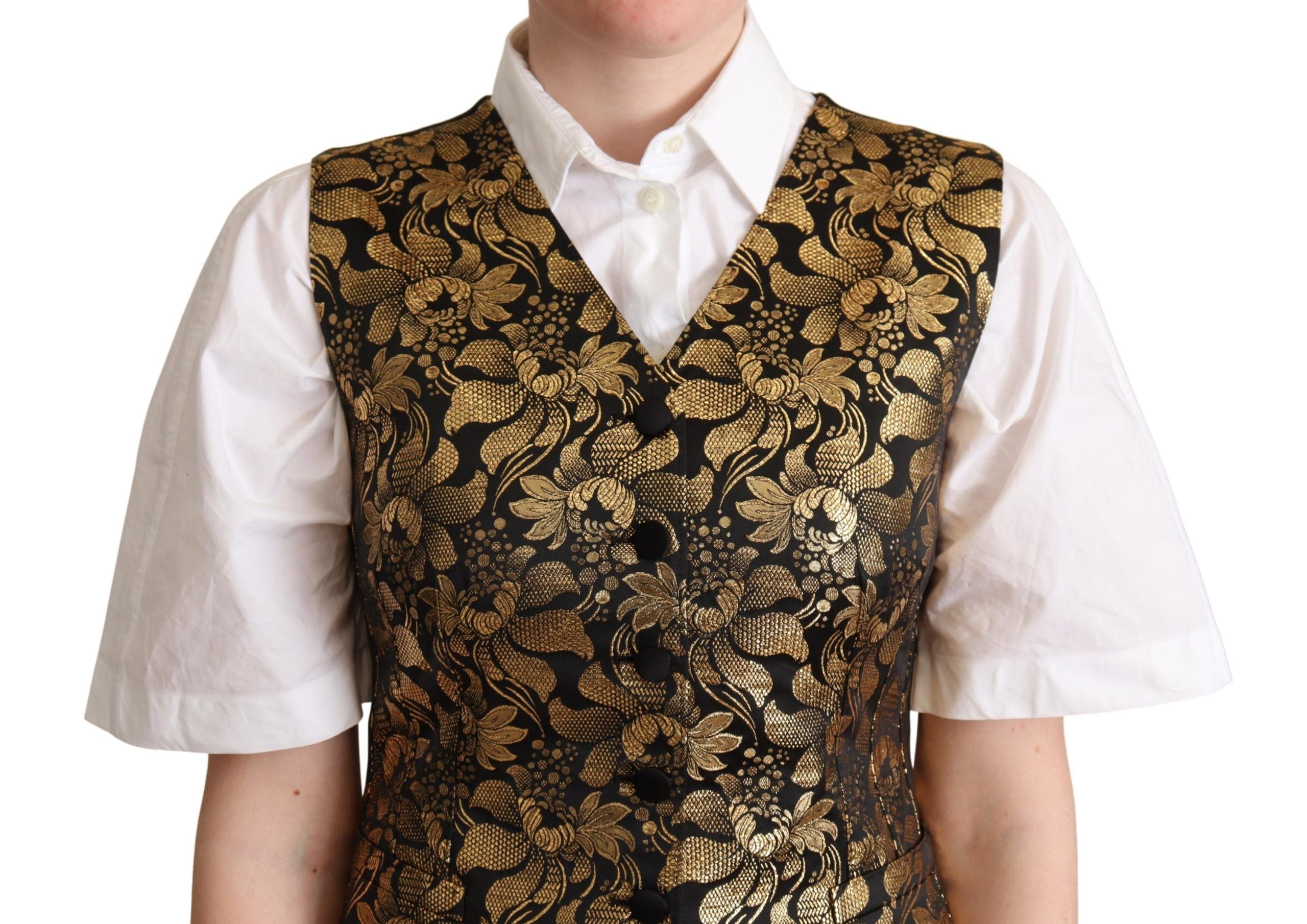 Dolce & Gabbana Schwarz-Gold-Jacquard-Seidenweste Vest-4