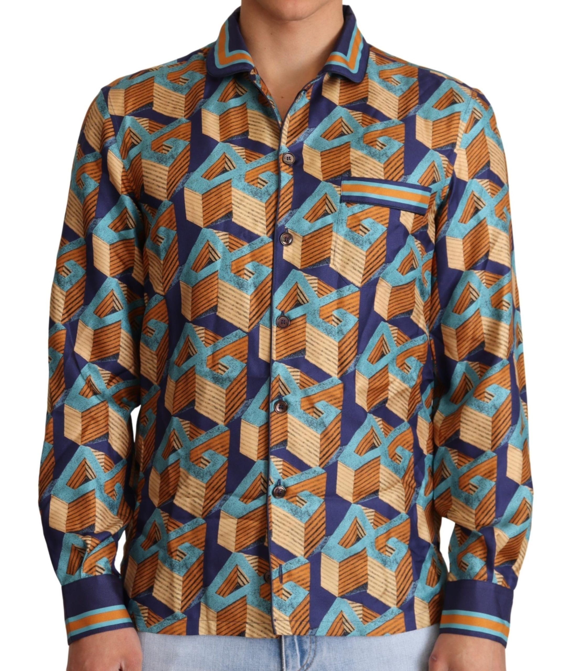 Dolce & Gabbana Multicolor DG Logo Silk Men's Top Shirt