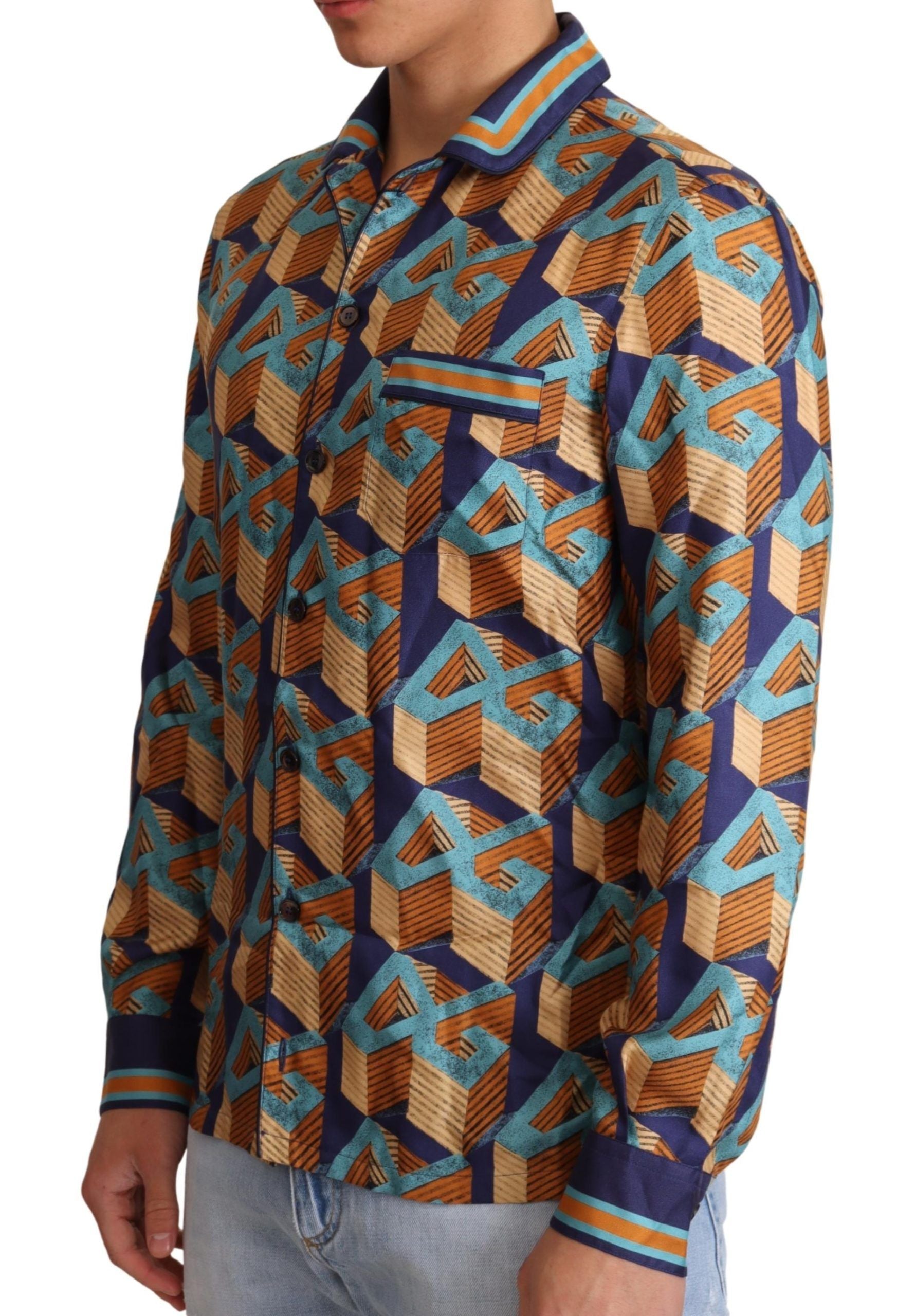 Dolce & Gabbana Multicolor DG Logo Silk Men's Top Shirt-2