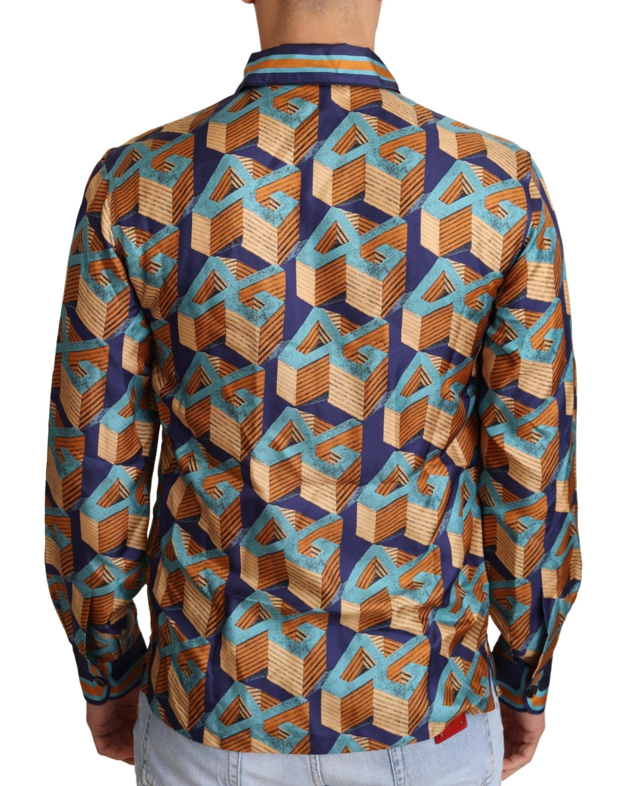 Dolce & Gabbana Multicolor DG Logo Silk Men's Top Shirt-3
