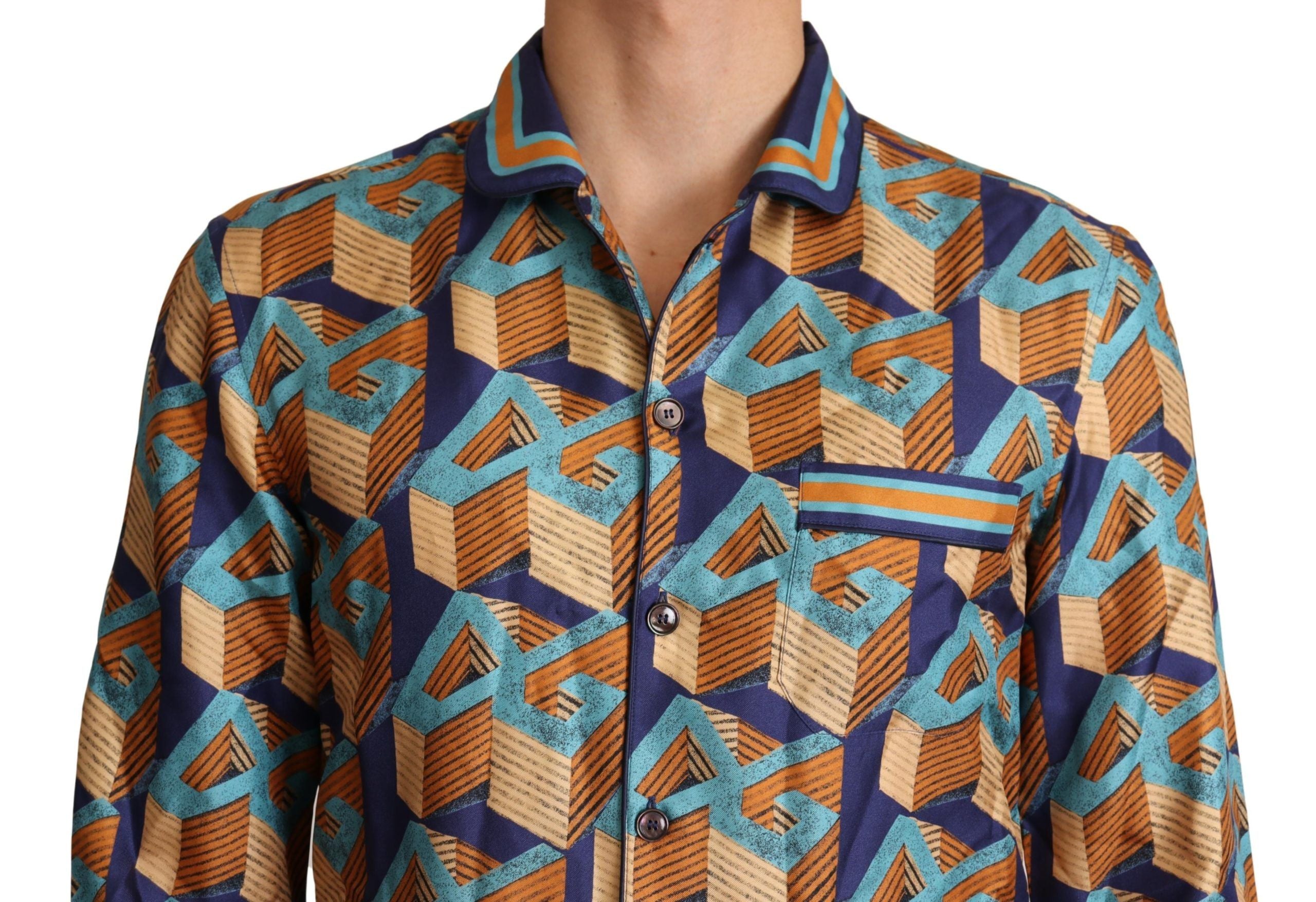 Dolce & Gabbana Multicolor DG Logo Silk Men's Top Shirt-4
