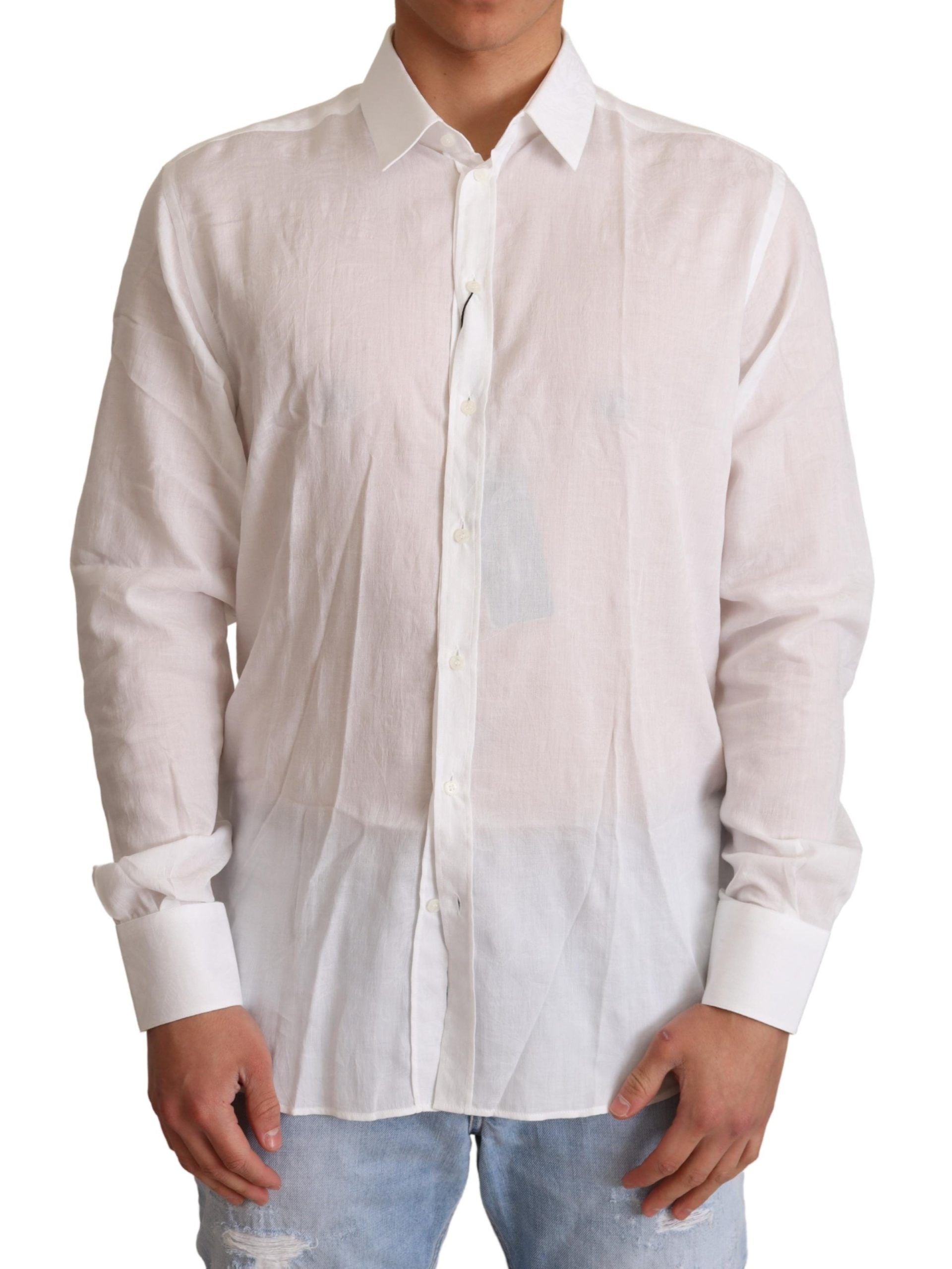 Dolce & Gabbana White Cotton Shirt with Floral Pattern MARTINI-1