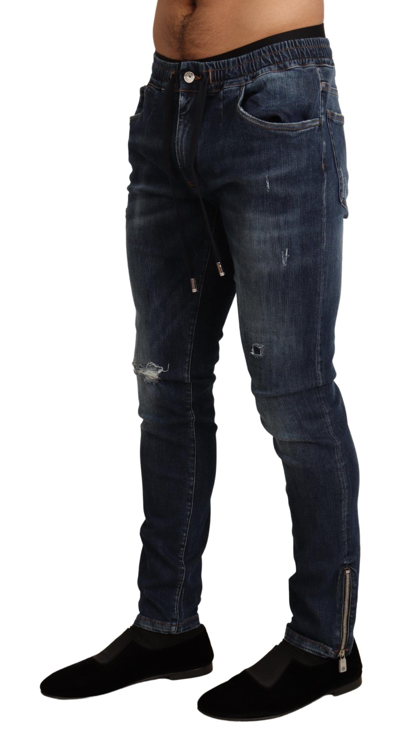 Dolce & Gabbana Blue Cotton Stretch Jeans in Ripped Denim-2