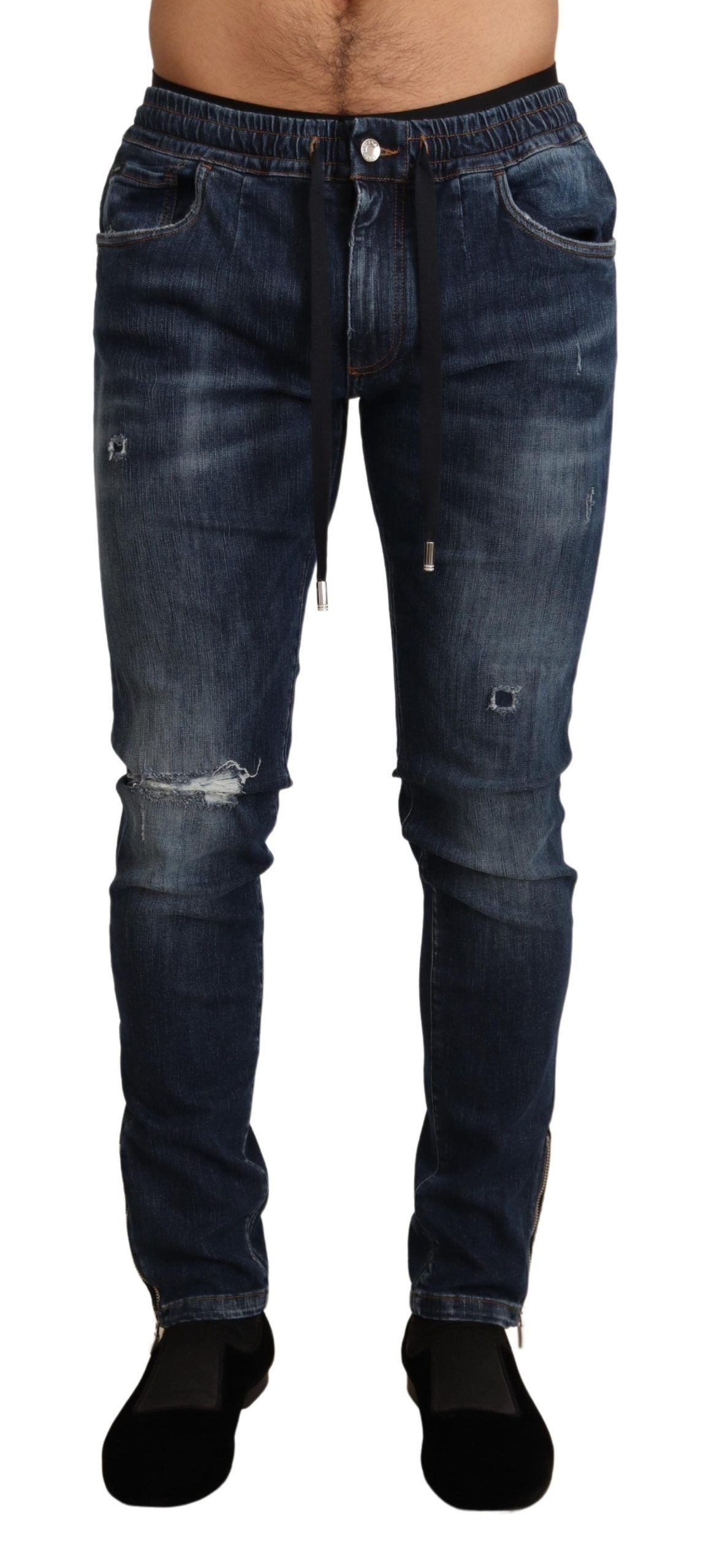 Dolce & Gabbana Blue Cotton Stretch Jeans in Ripped Denim