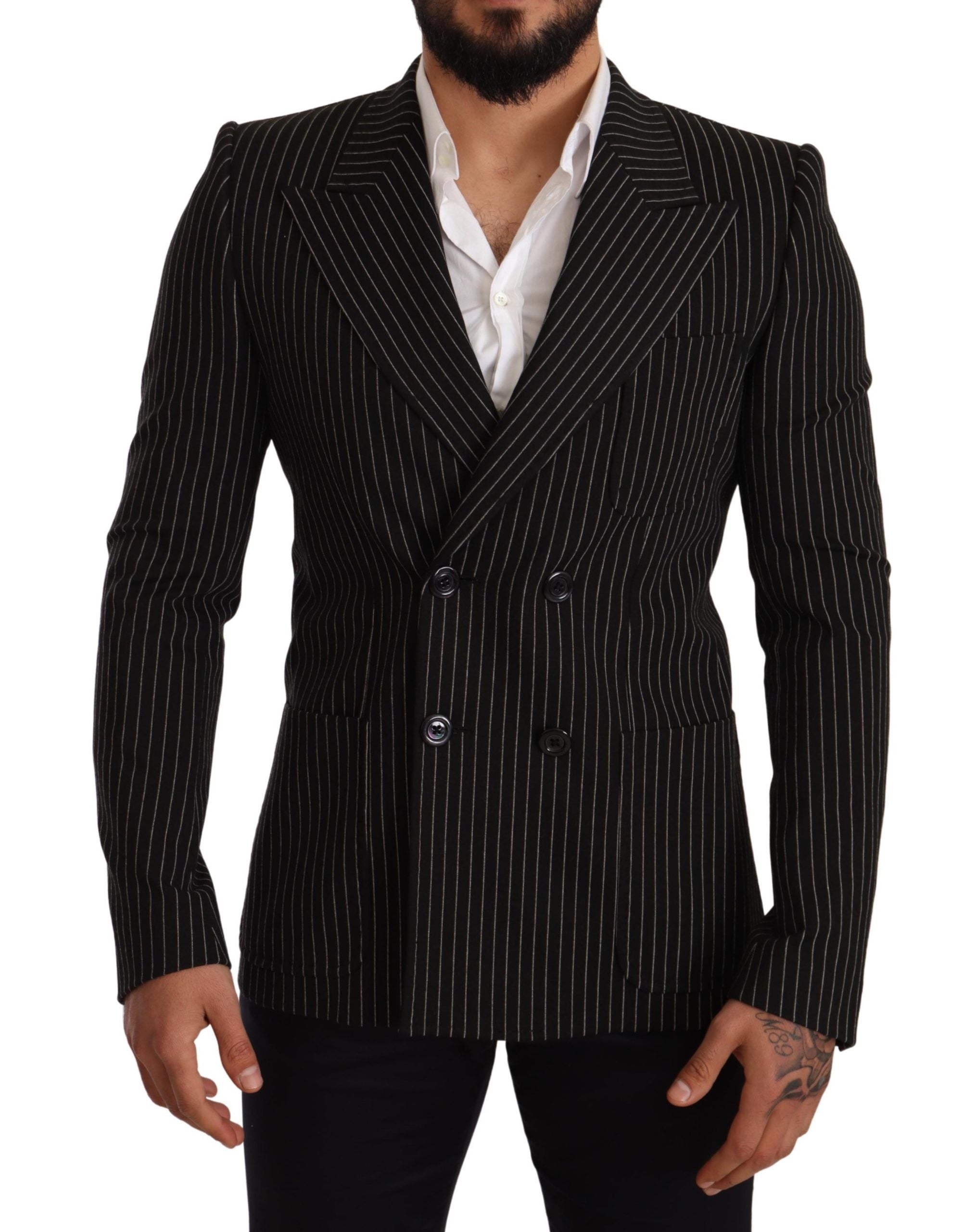 Dolce & Gabbana black and white striped coat blazer with a slim fit-7