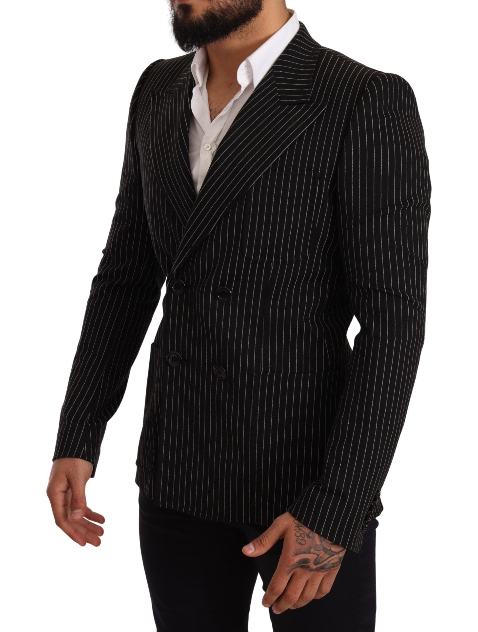 Dolce & Gabbana black and white striped coat blazer with a slim fit-2