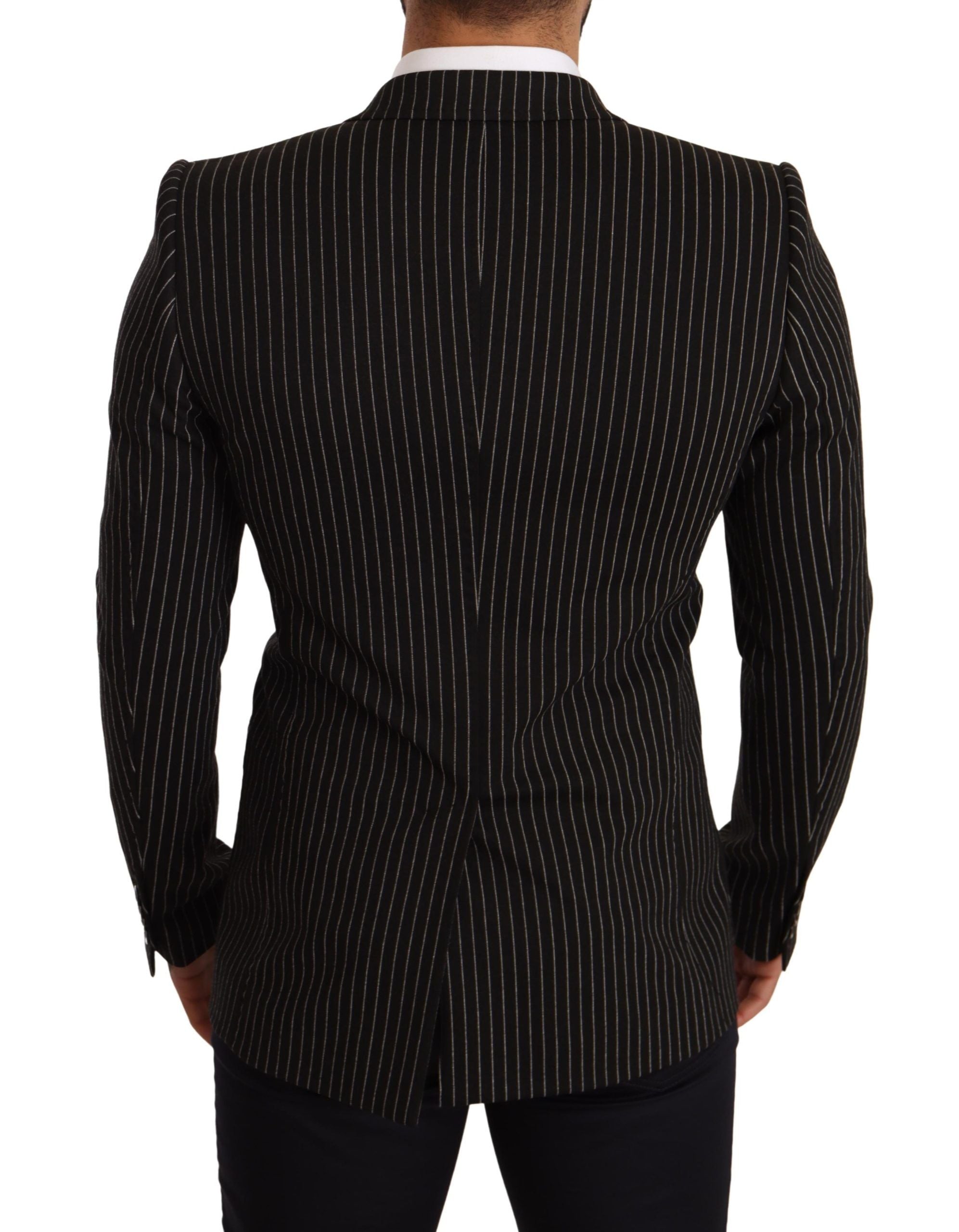Dolce & Gabbana black and white striped coat blazer with a slim fit-3