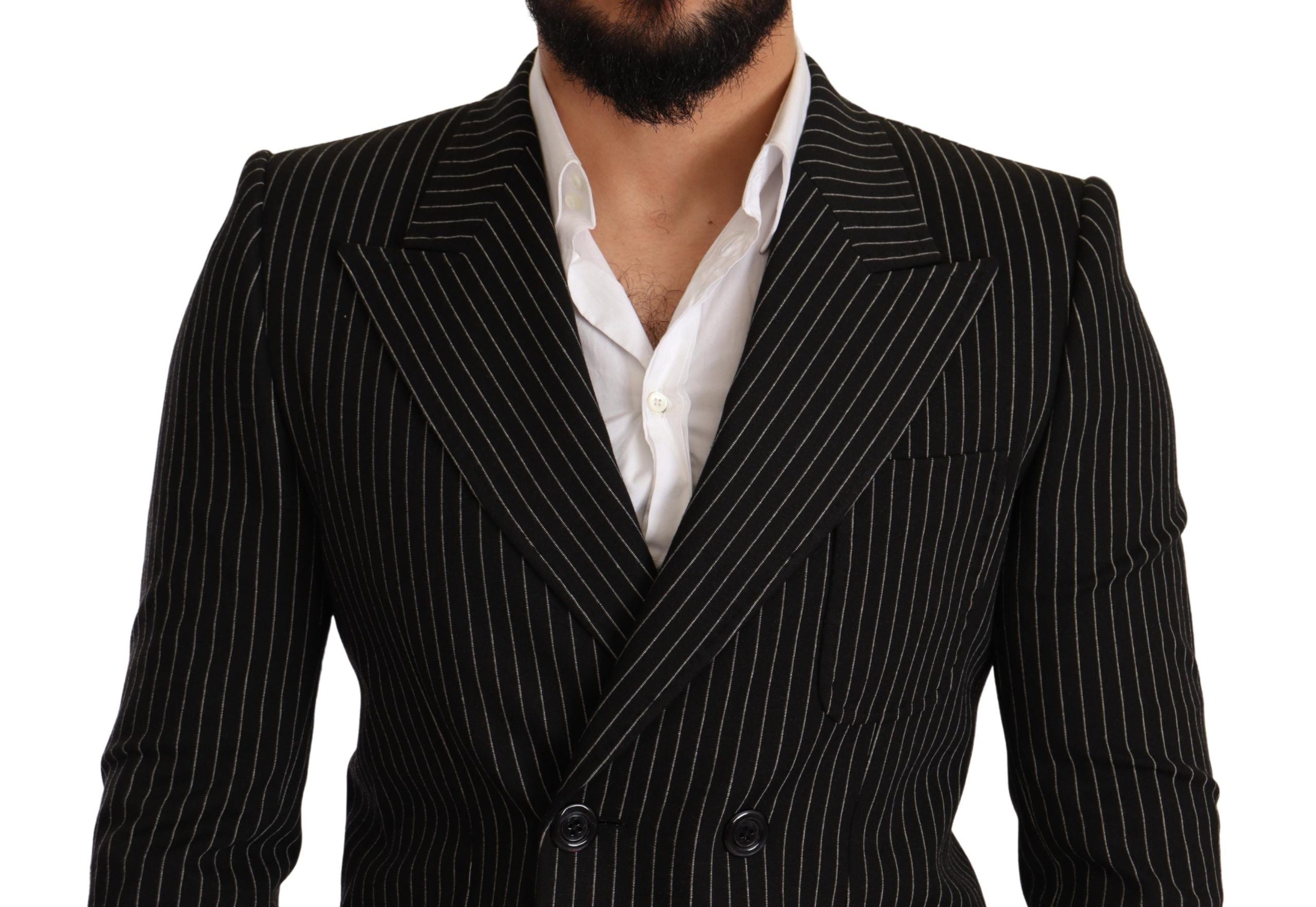 Dolce & Gabbana black and white striped coat blazer with a slim fit-4