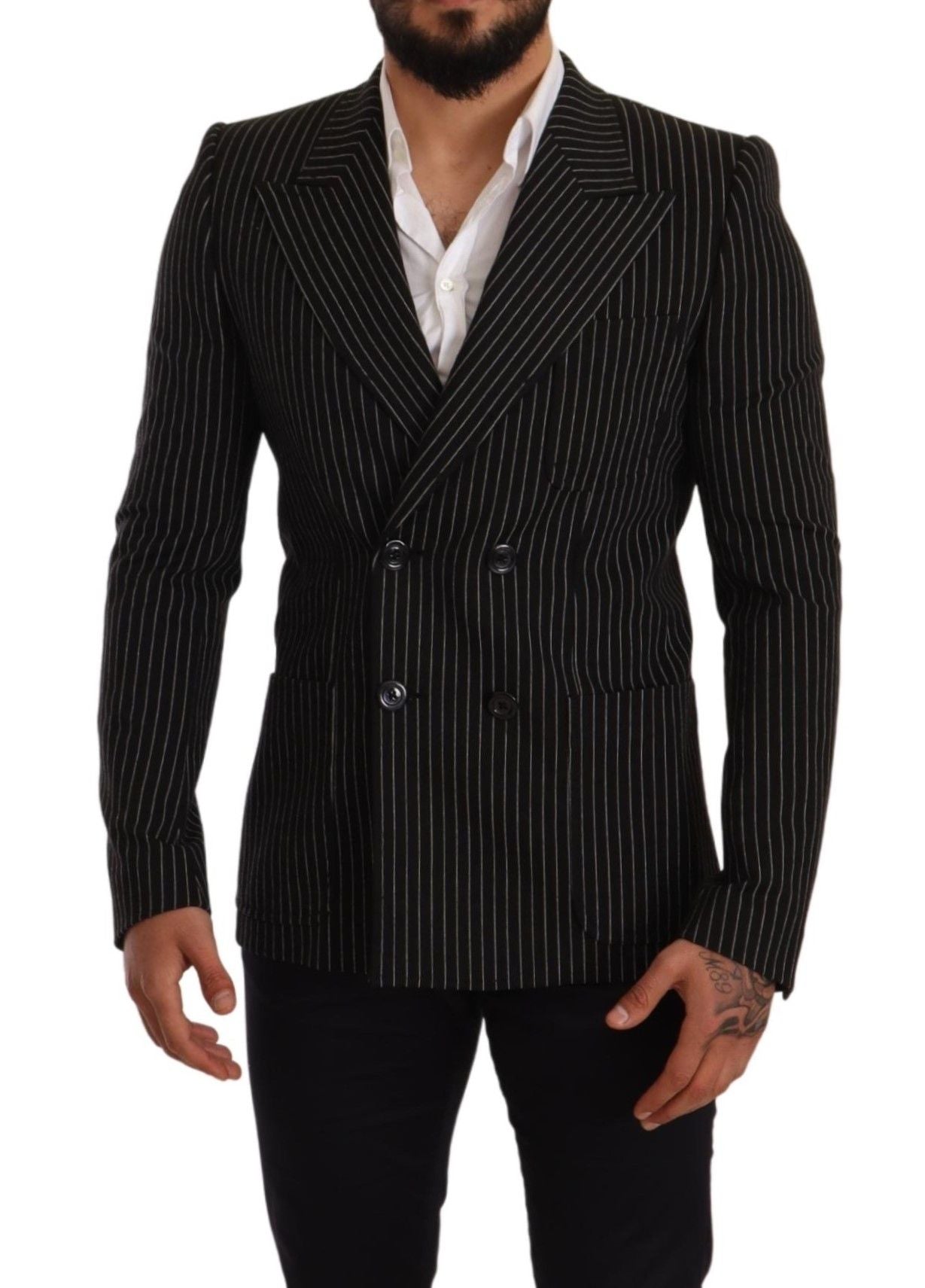 Dolce & Gabbana black and white striped coat blazer with a slim fit