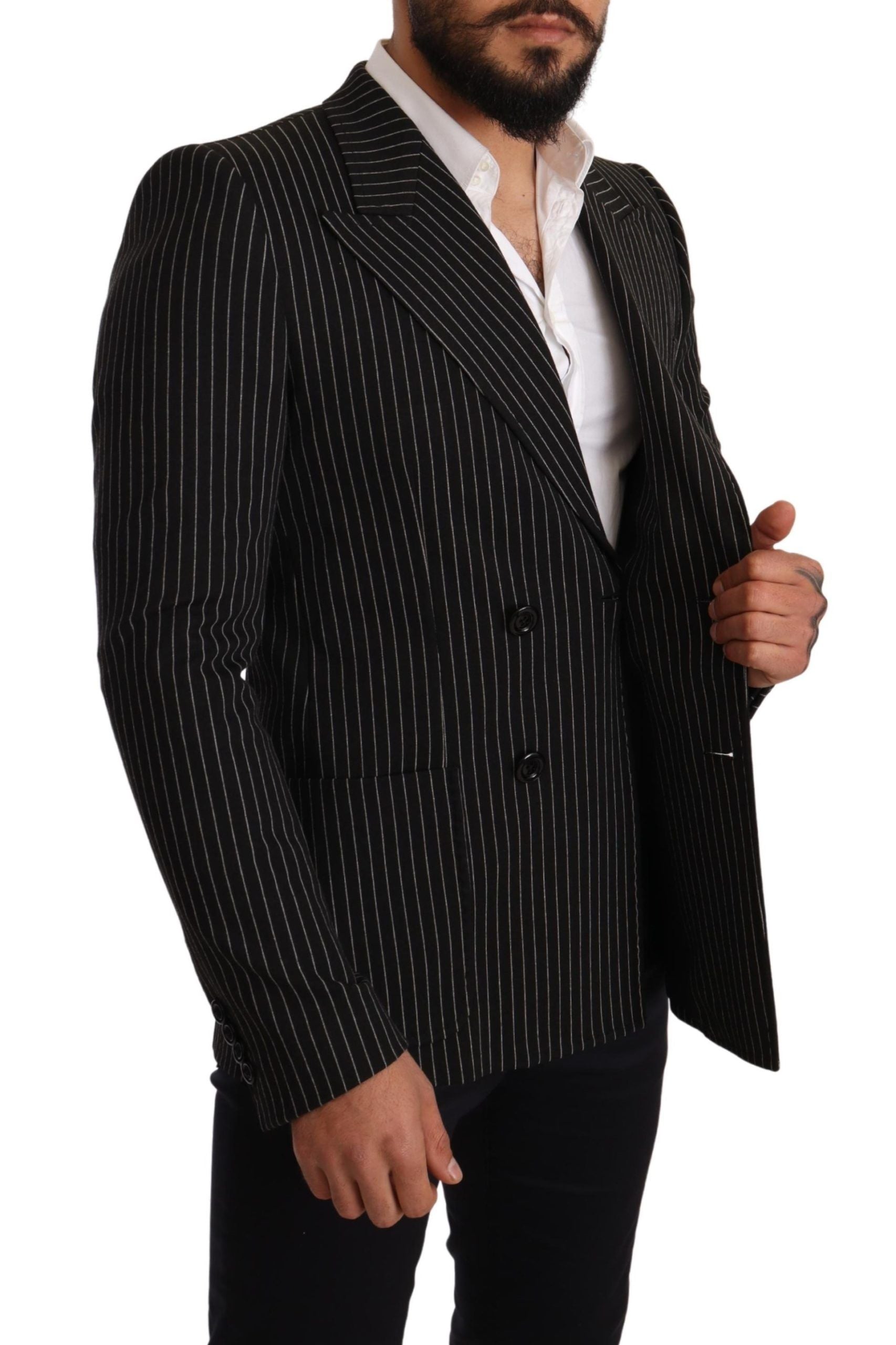 Dolce & Gabbana black and white striped coat blazer with a slim fit-5