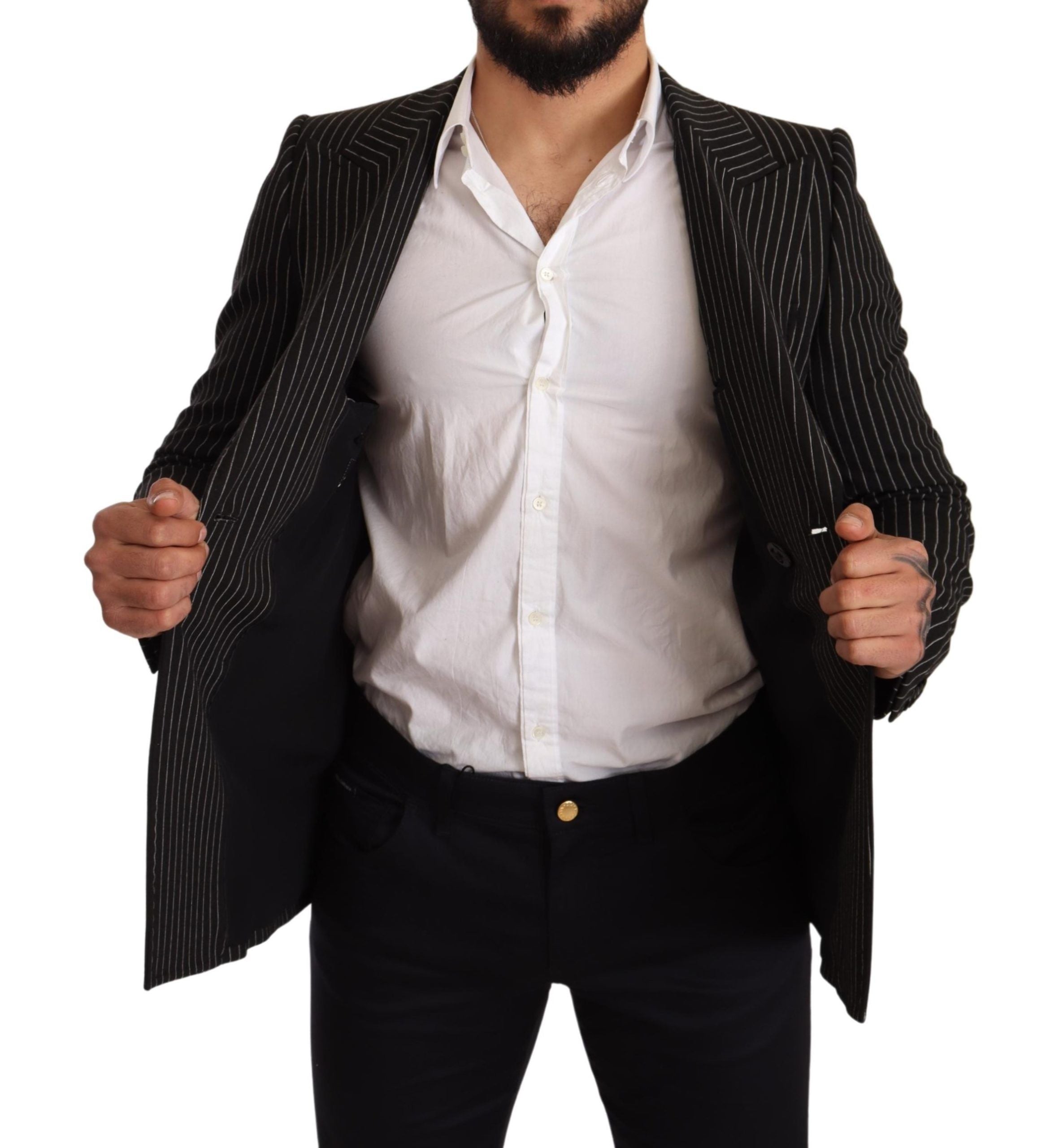 Dolce & Gabbana black and white striped coat blazer with a slim fit-6