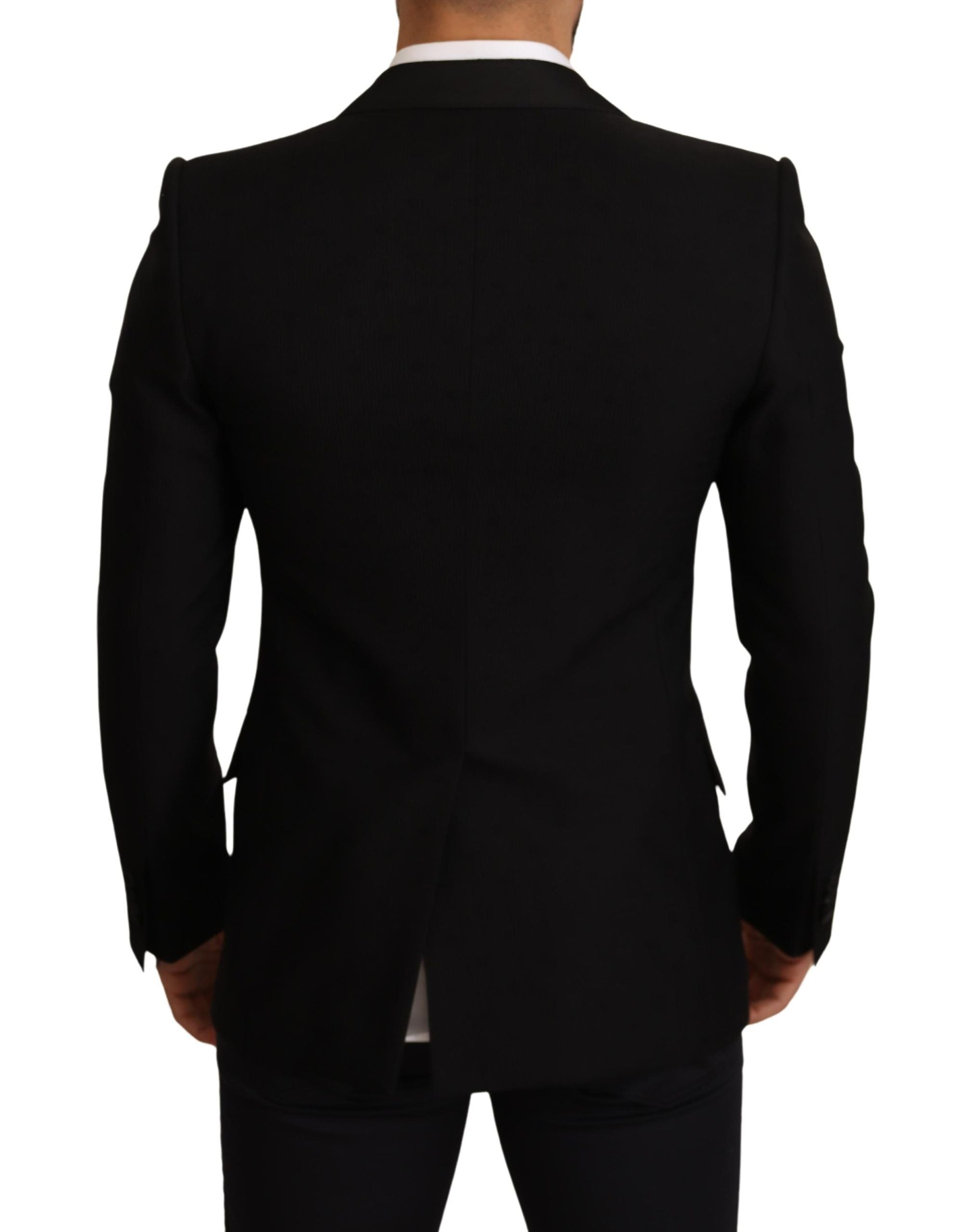 Dolce & Gabbana Schwarzer Wollmantel mit schmaler Passform Blazerjacke-3