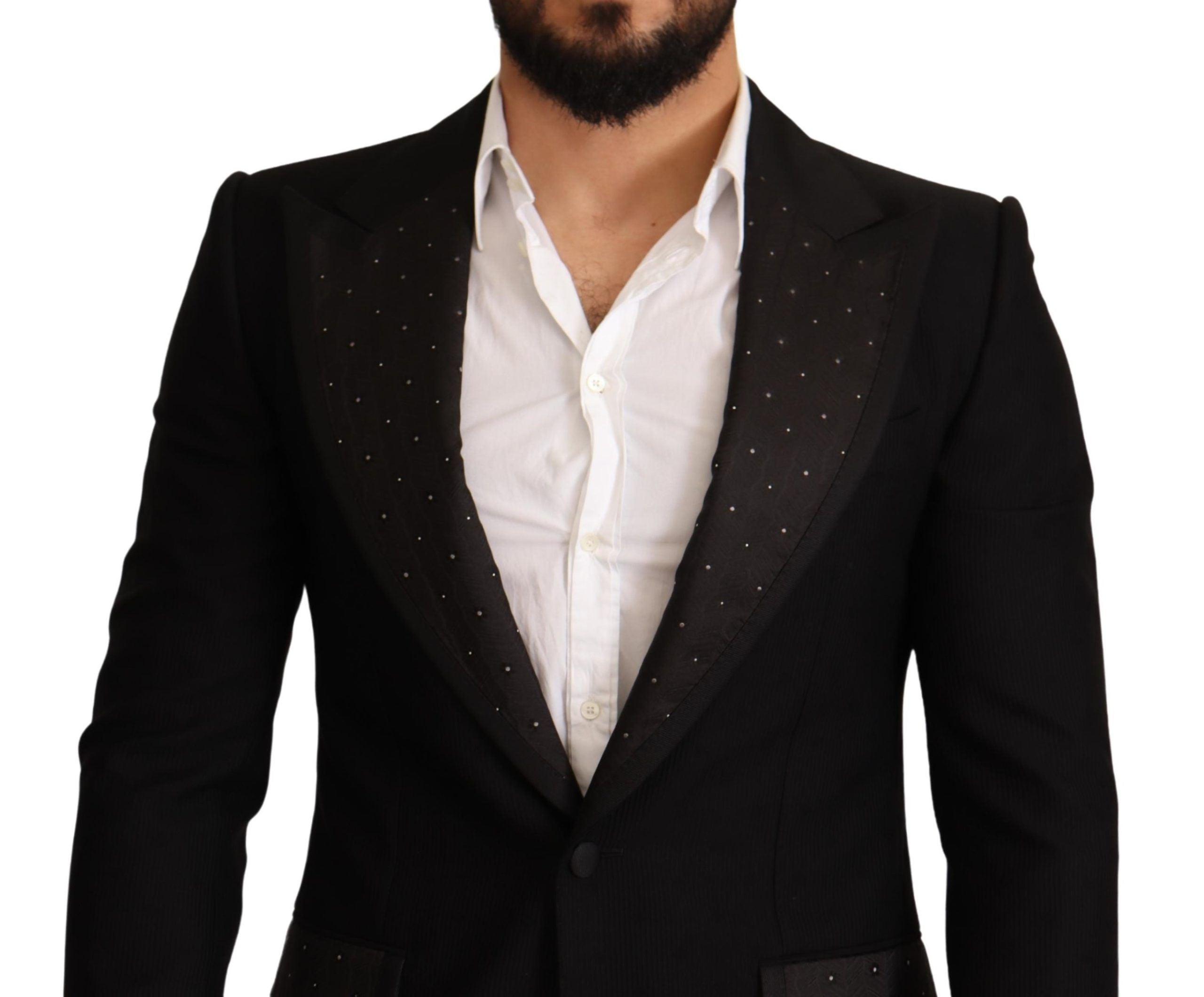 Dolce & Gabbana Schwarzer Wollmantel mit schmaler Passform Blazerjacke-4