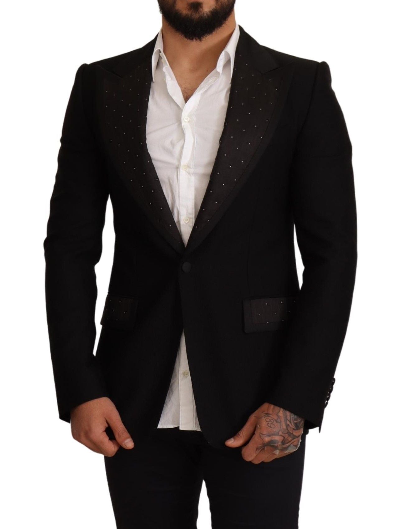 Dolce & Gabbana Schwarzer Wollmantel mit schmaler Passform Blazerjacke-5