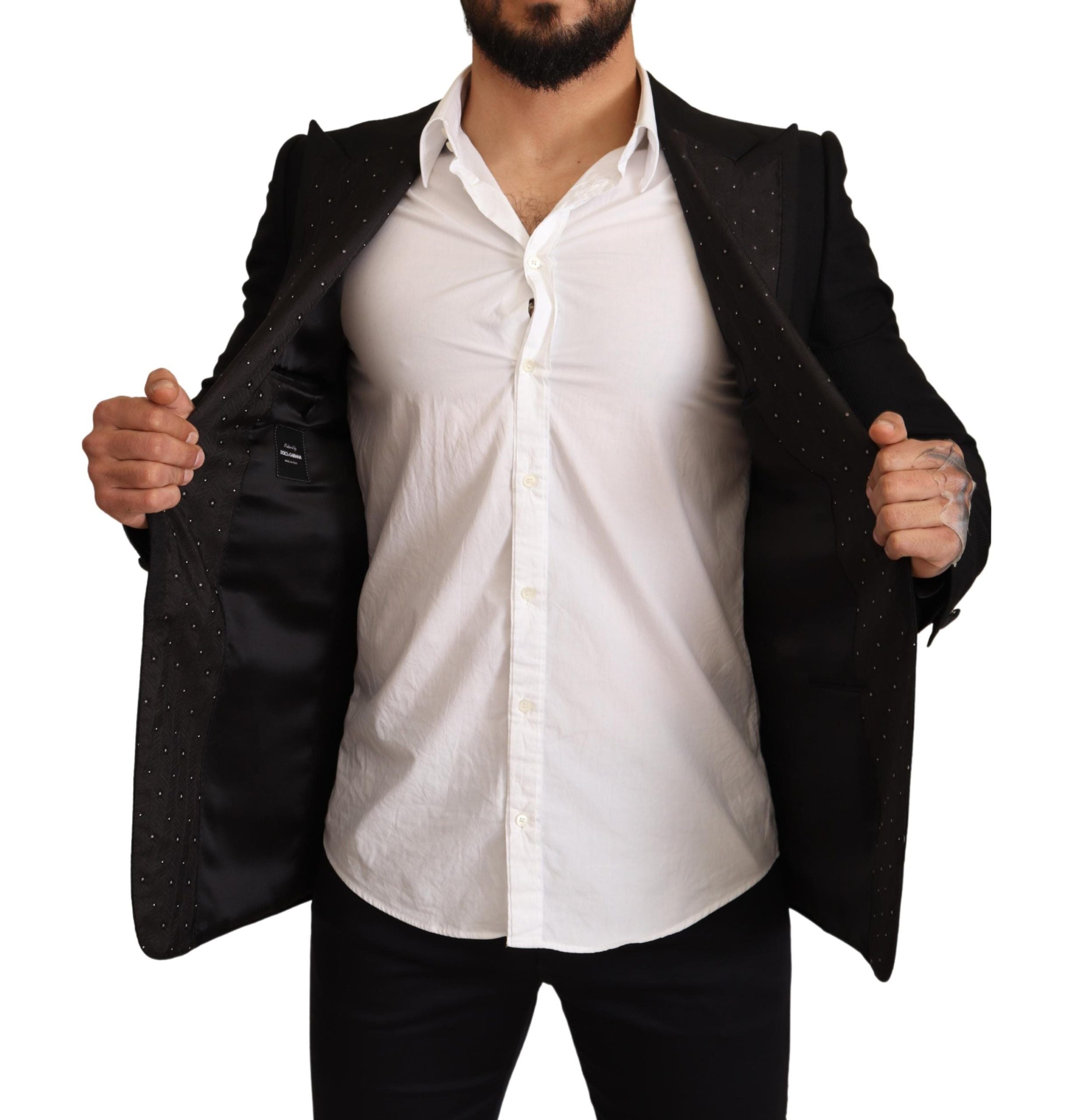 Dolce & Gabbana Schwarzer Wollmantel mit schmaler Passform Blazerjacke-6