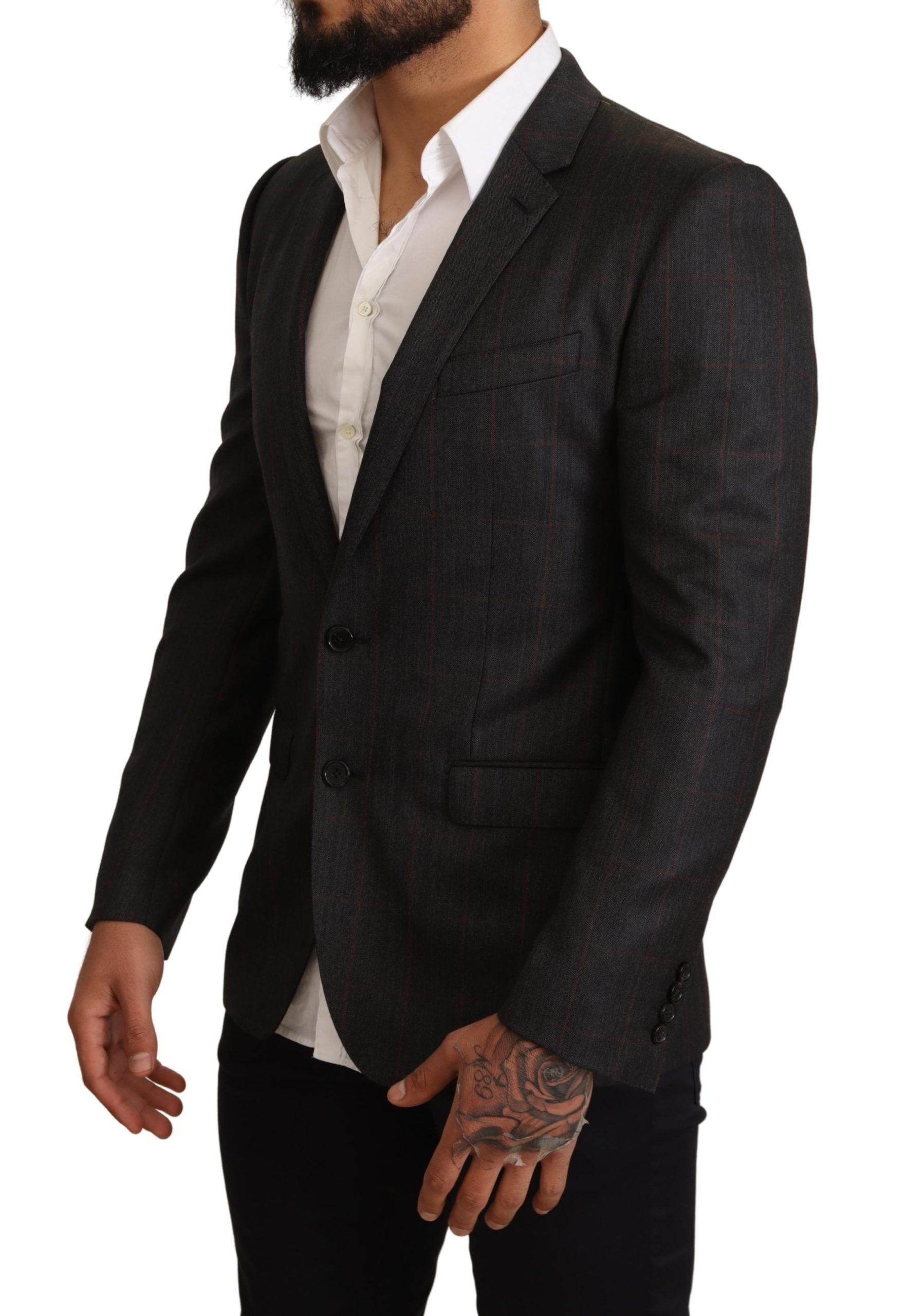 Dolce & Gabbana Grey Check Wool Jacket with Slim Fit Blazer-6