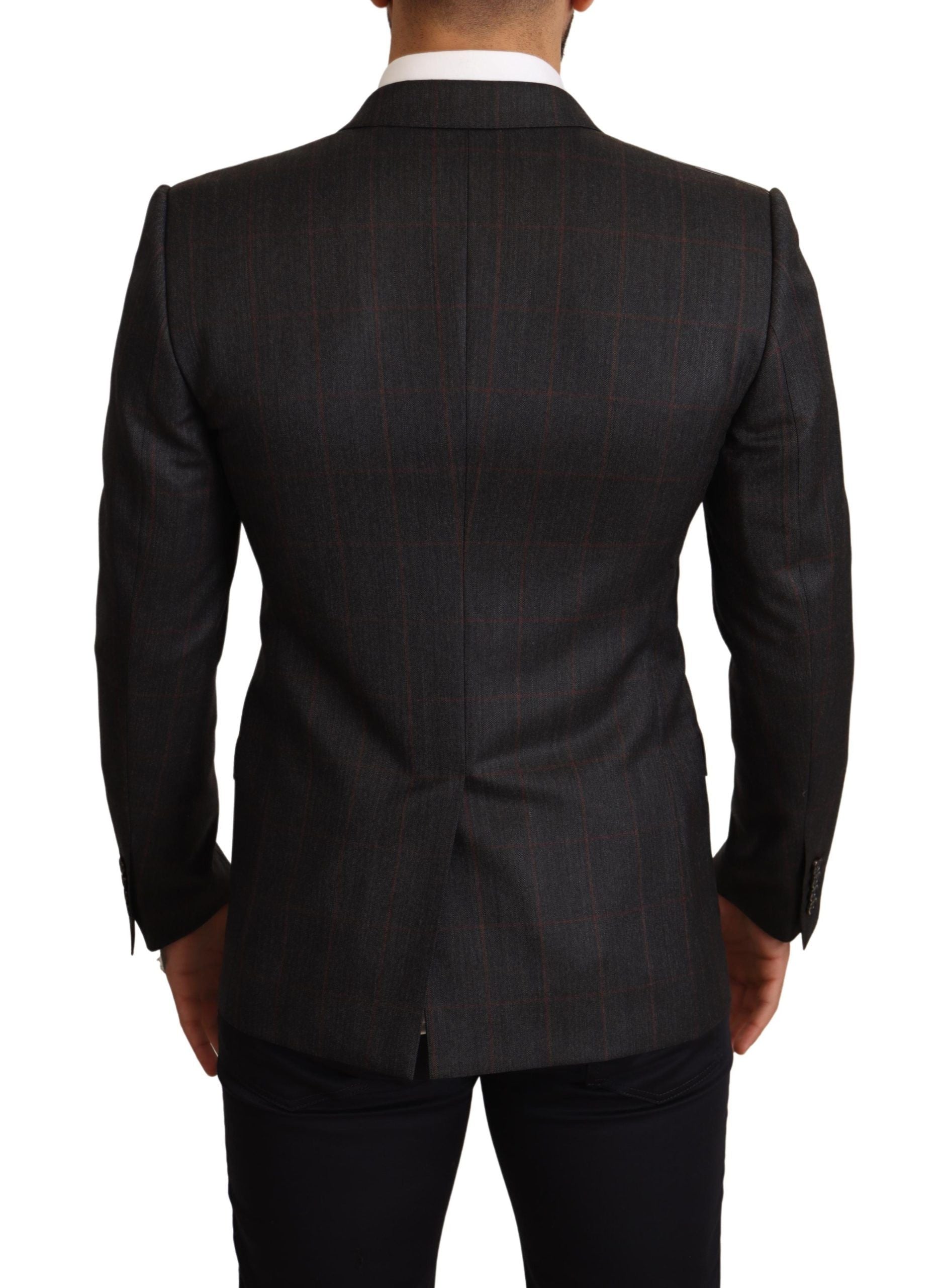 Dolce & Gabbana Grey Check Wool Jacket with Slim Fit Blazer-5