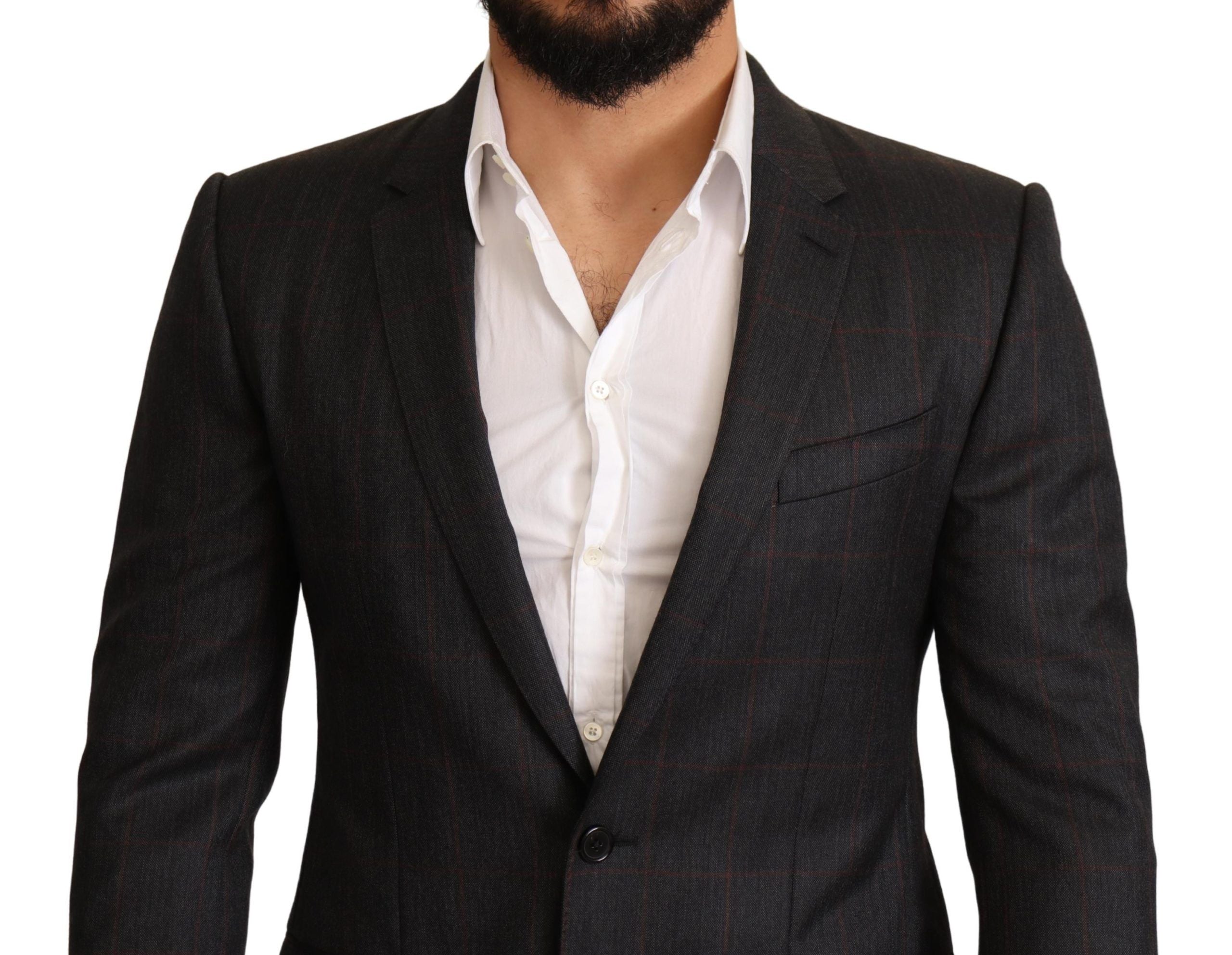 Dolce & Gabbana Grey Check Wool Jacket with Slim Fit Blazer-4