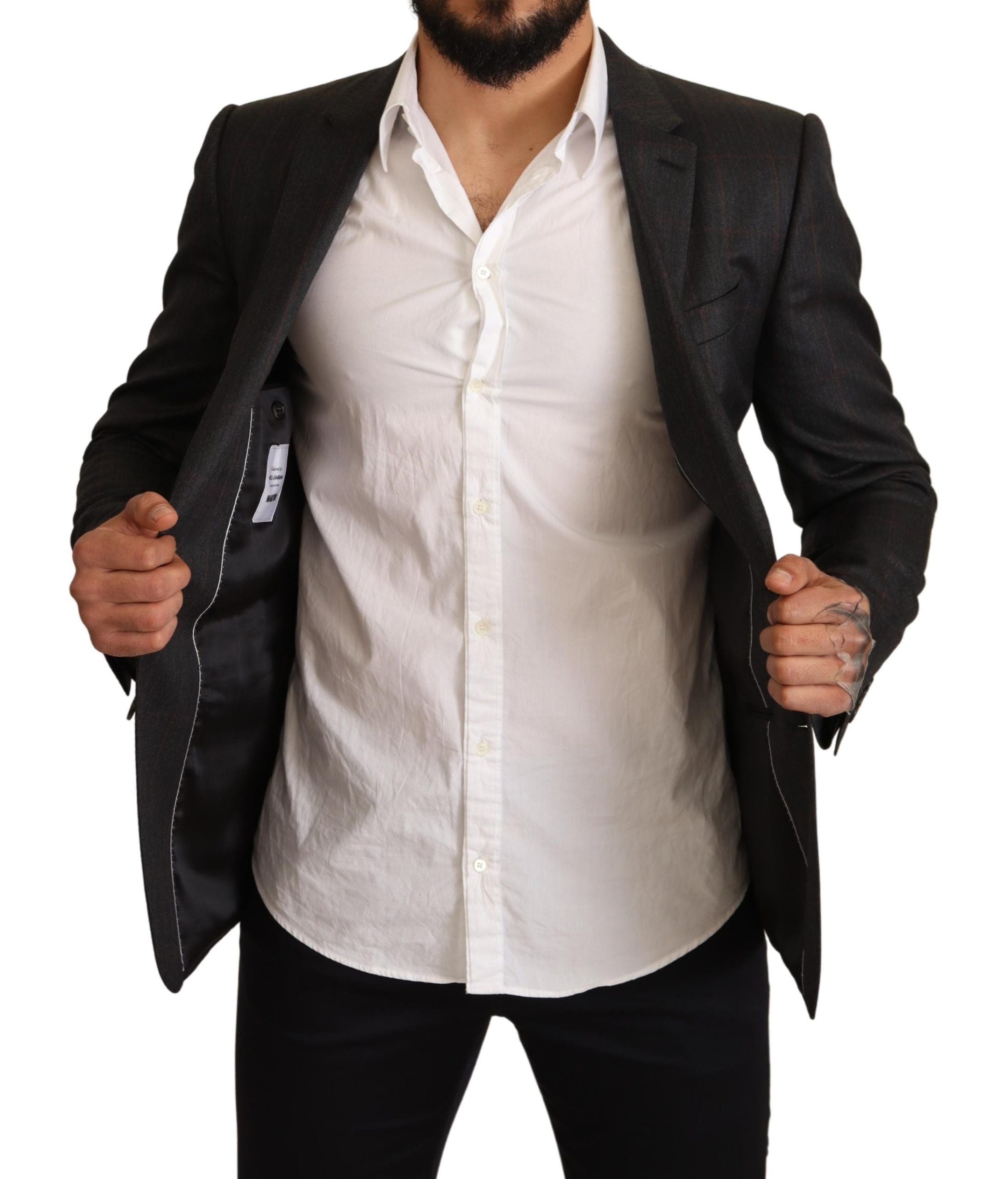 Dolce & Gabbana Grey Check Wool Jacket with Slim Fit Blazer-3
