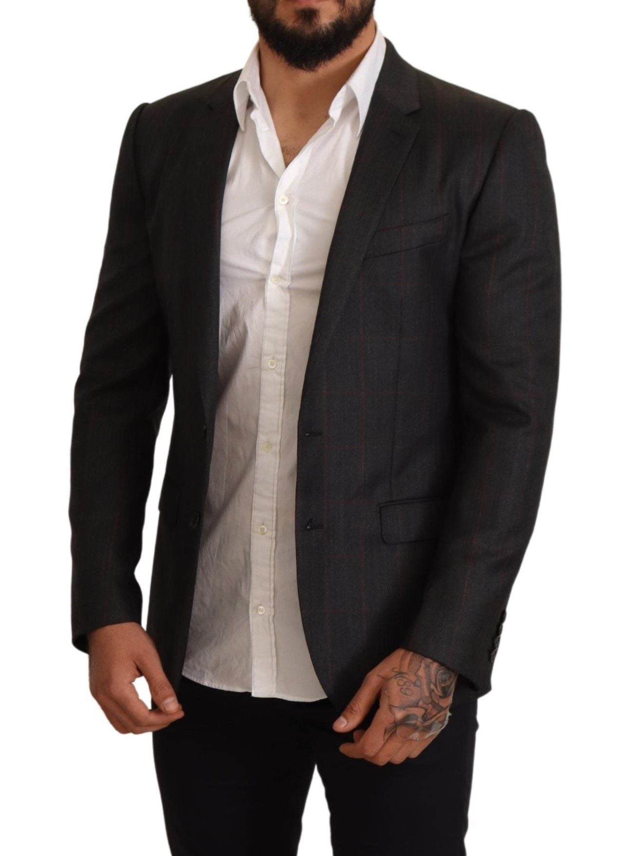 Dolce & Gabbana Grey Check Wool Jacket with Slim Fit Blazer-2