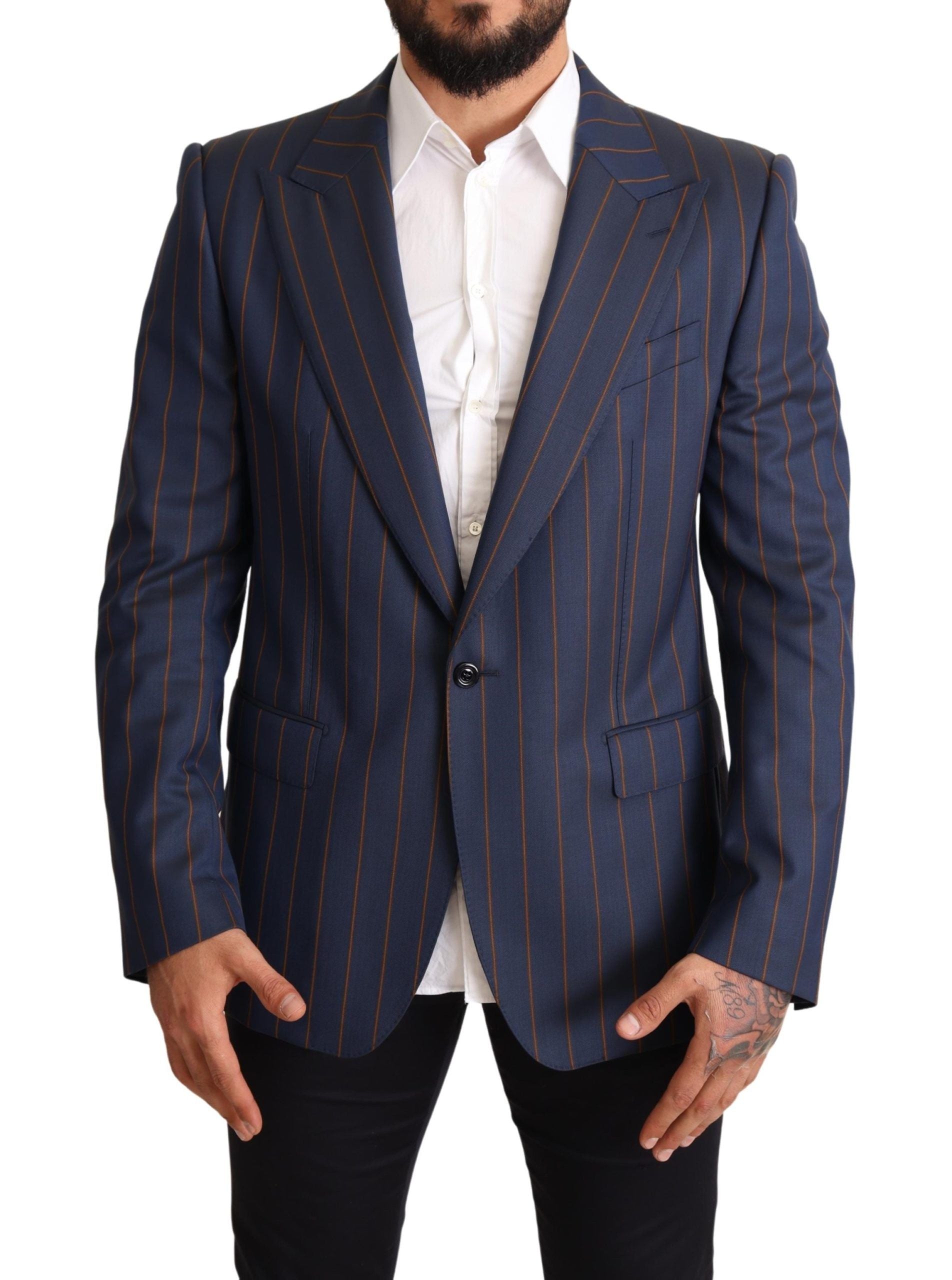 Dolce & Gabbana blue striped slim fit blazer jacket in wool