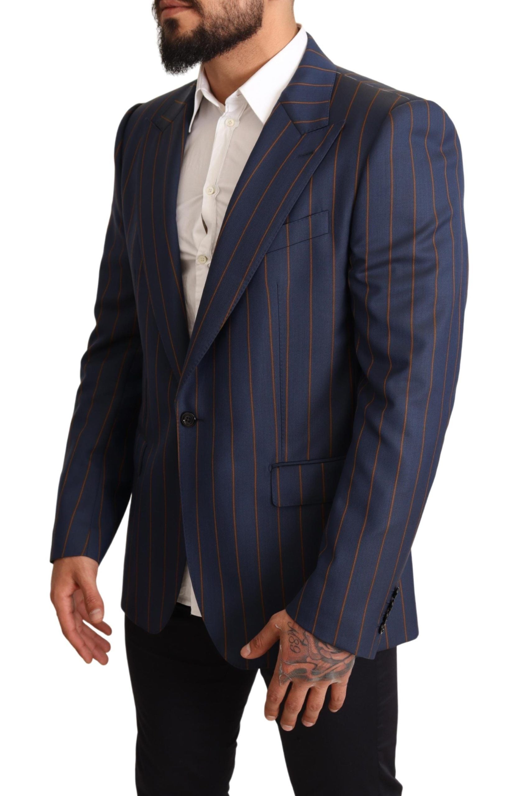 Dolce & Gabbana blue striped slim fit blazer jacket in wool-2