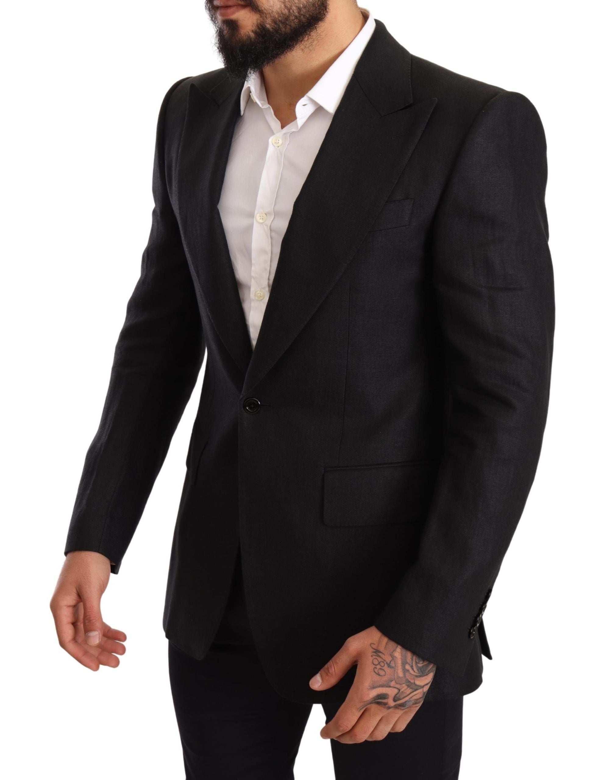 Dolce & Gabbana Schwarzer Leinenmantel Slim Fit Jacke Blazer-2