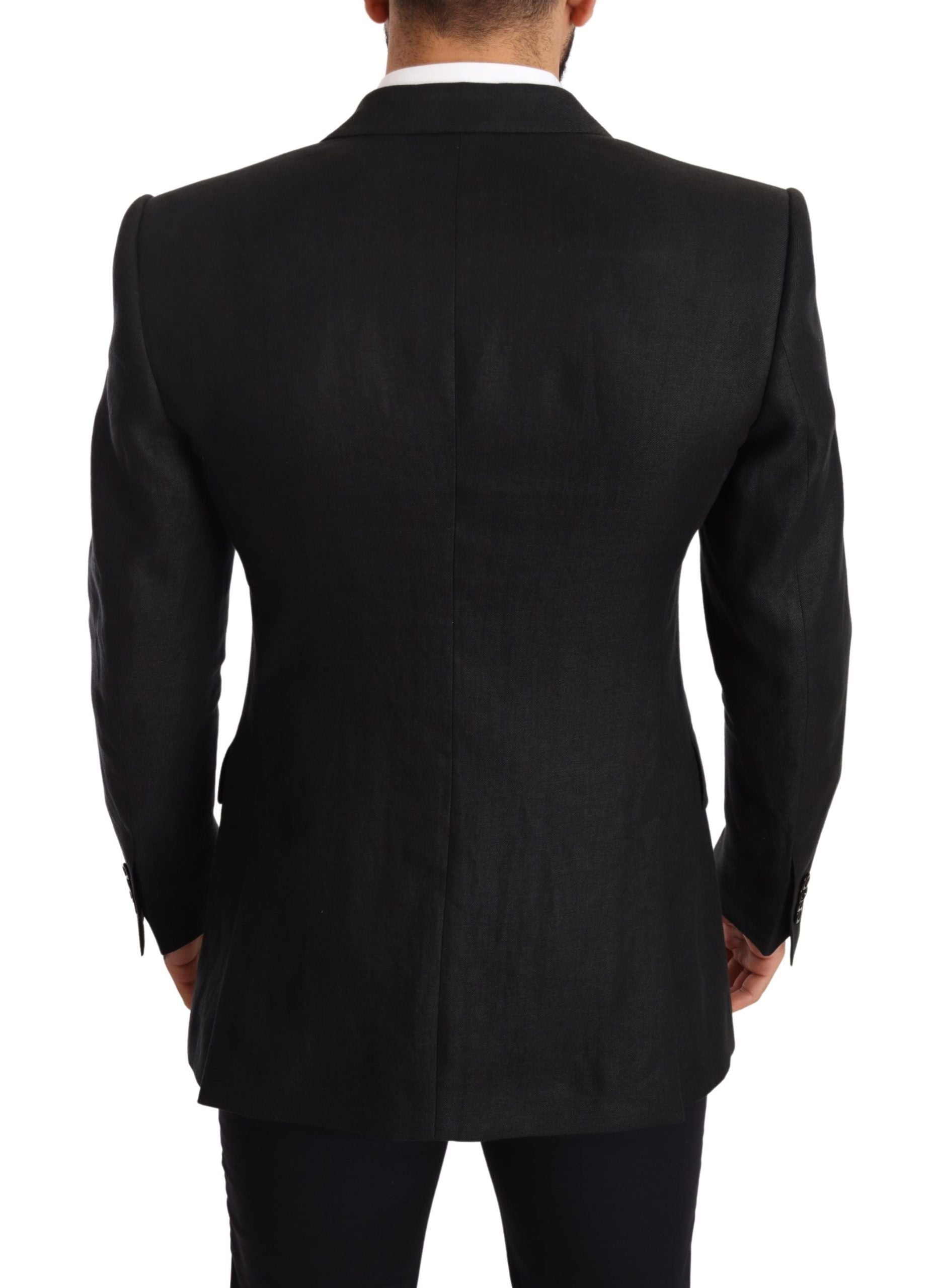 Dolce & Gabbana Schwarzer Leinenmantel Slim Fit Jacke Blazer-3