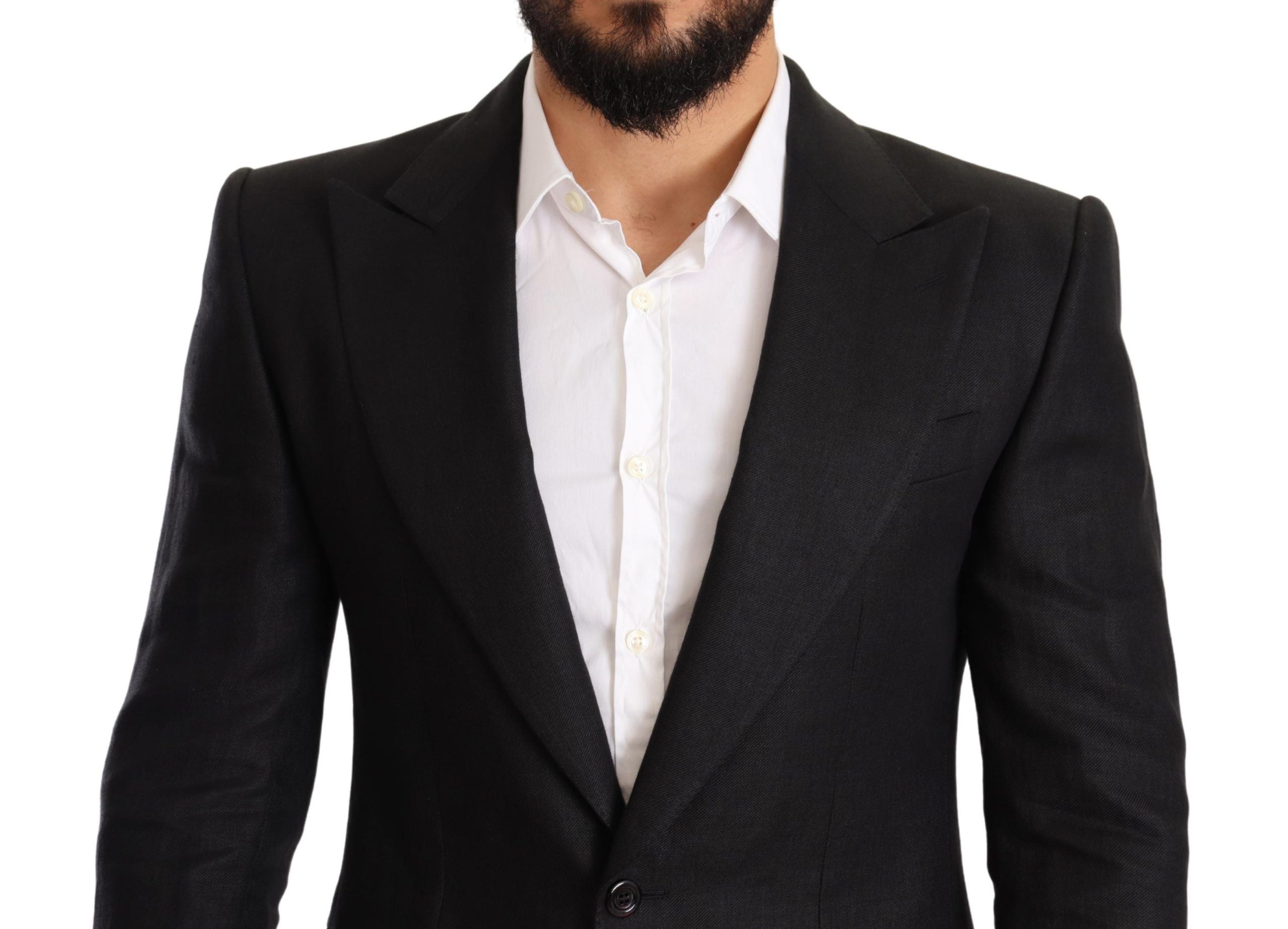 Dolce & Gabbana Schwarzer Leinenmantel Slim Fit Jacke Blazer-4