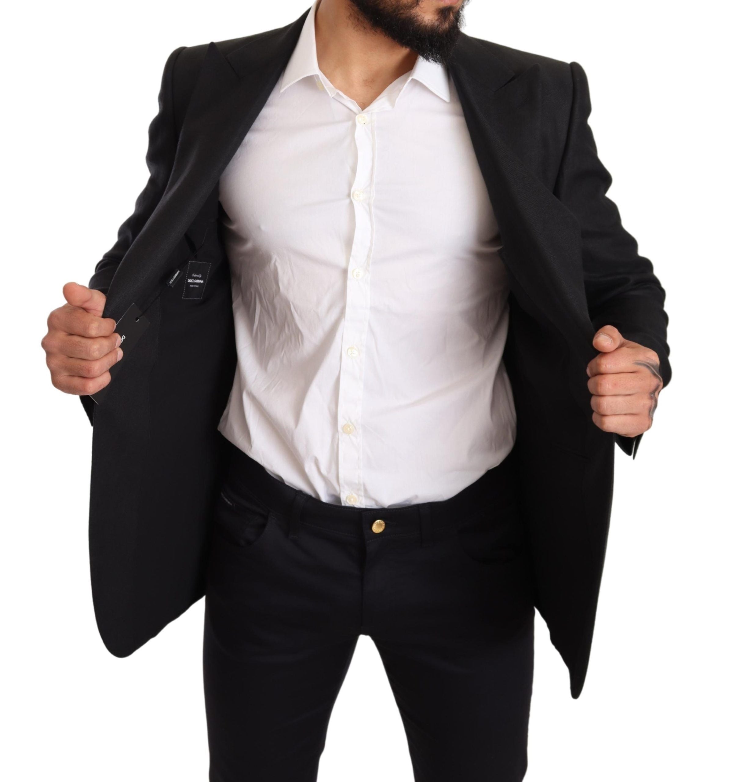 Dolce & Gabbana Schwarzer Leinenmantel Slim Fit Jacke Blazer-6