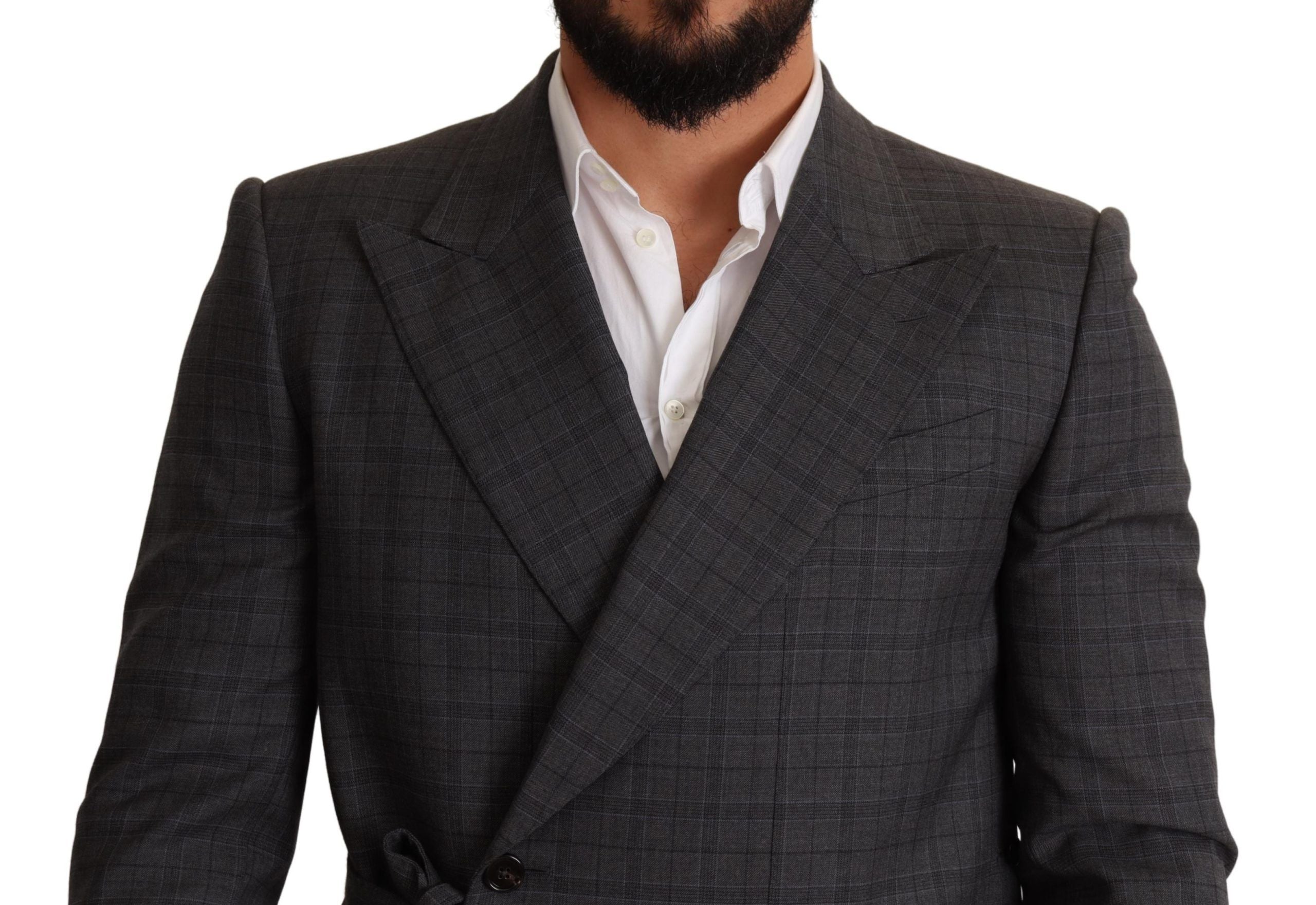 Chaqueta de lana a cuadros grises de Dolce & Gabbana con blazer ajustado-4