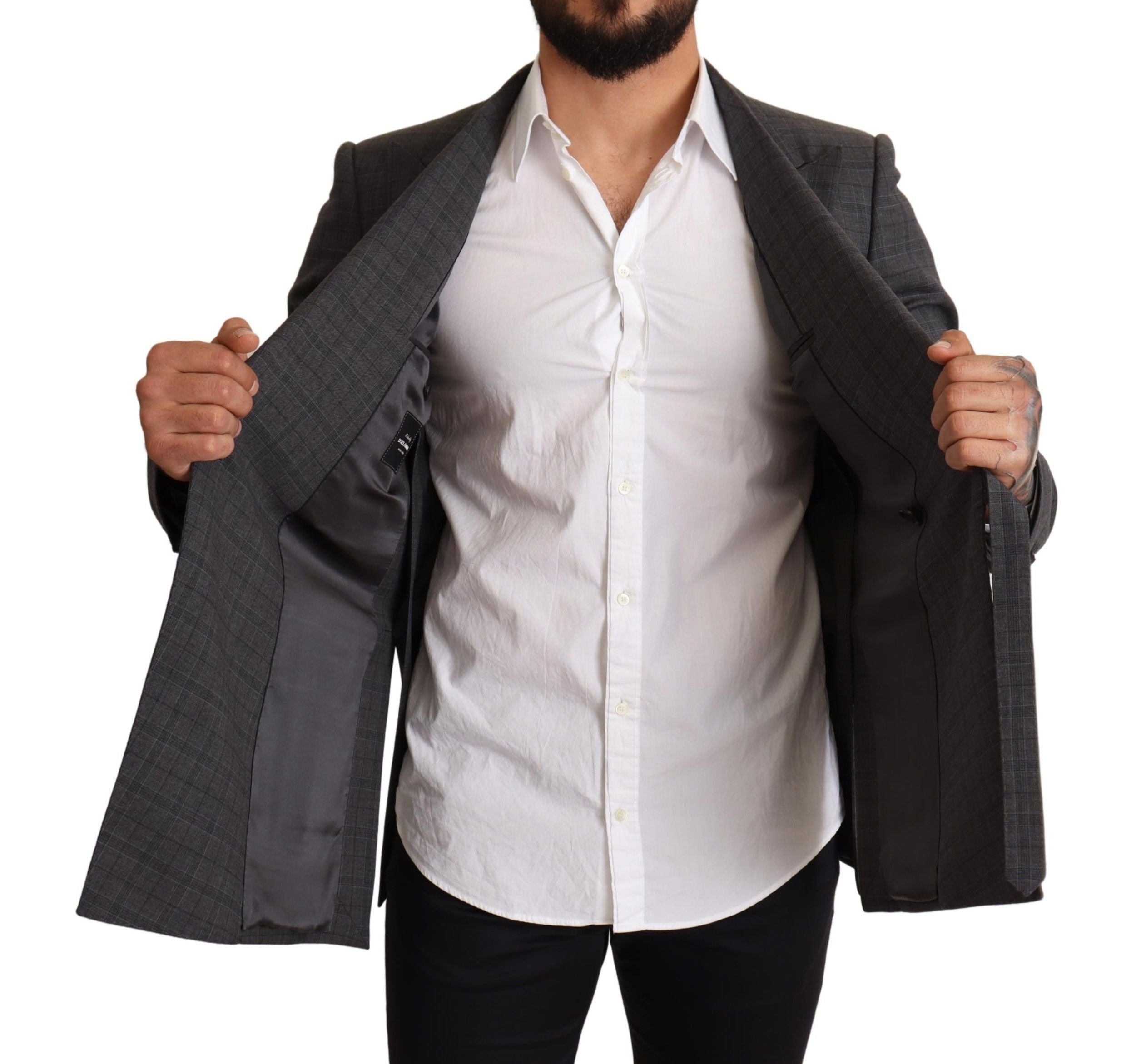 Chaqueta de lana a cuadros grises de Dolce & Gabbana con blazer ajustado-6