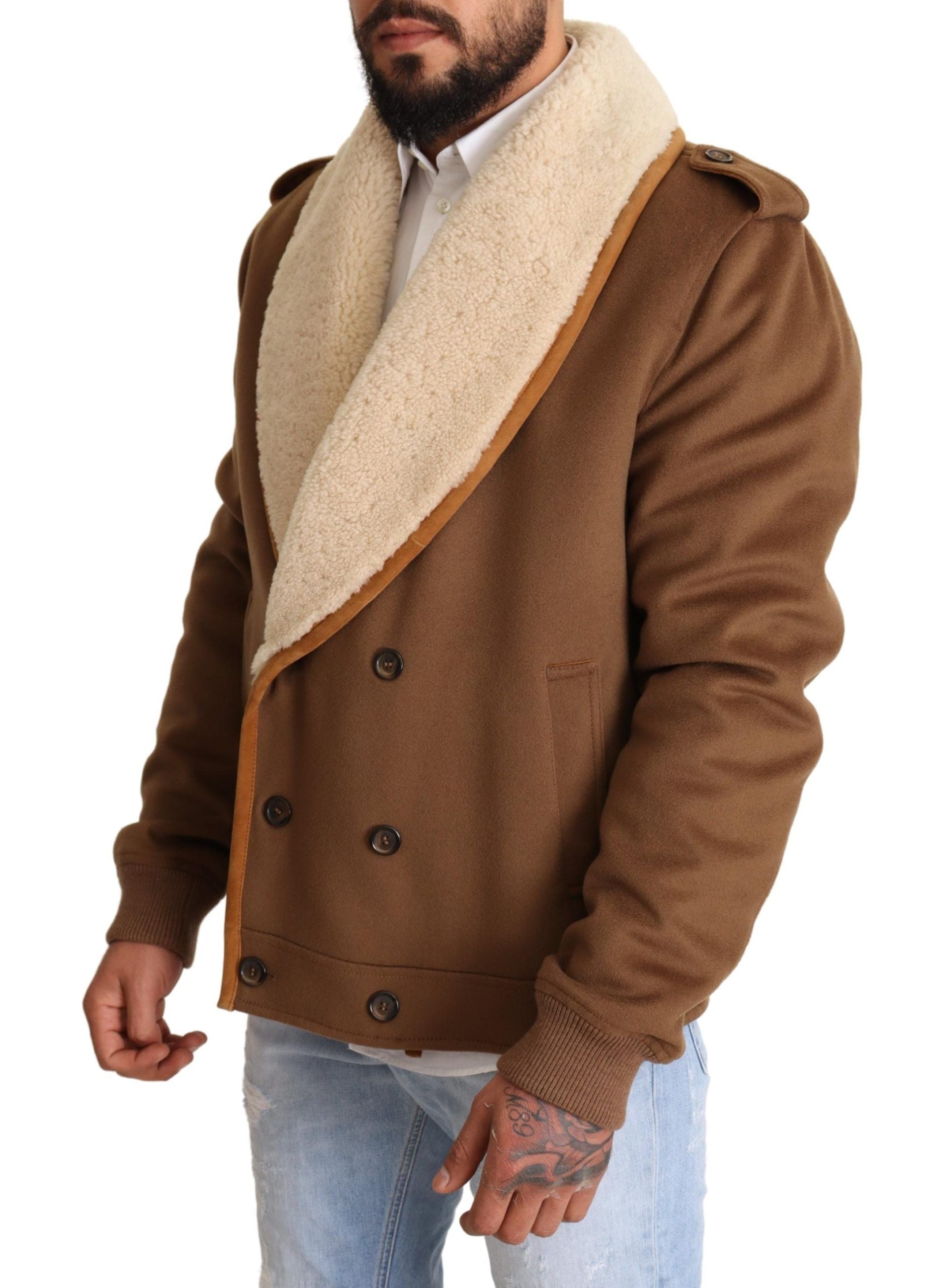 Dolce & Gabbana Brown Double-Breasted Shearling Coat Jacket-2