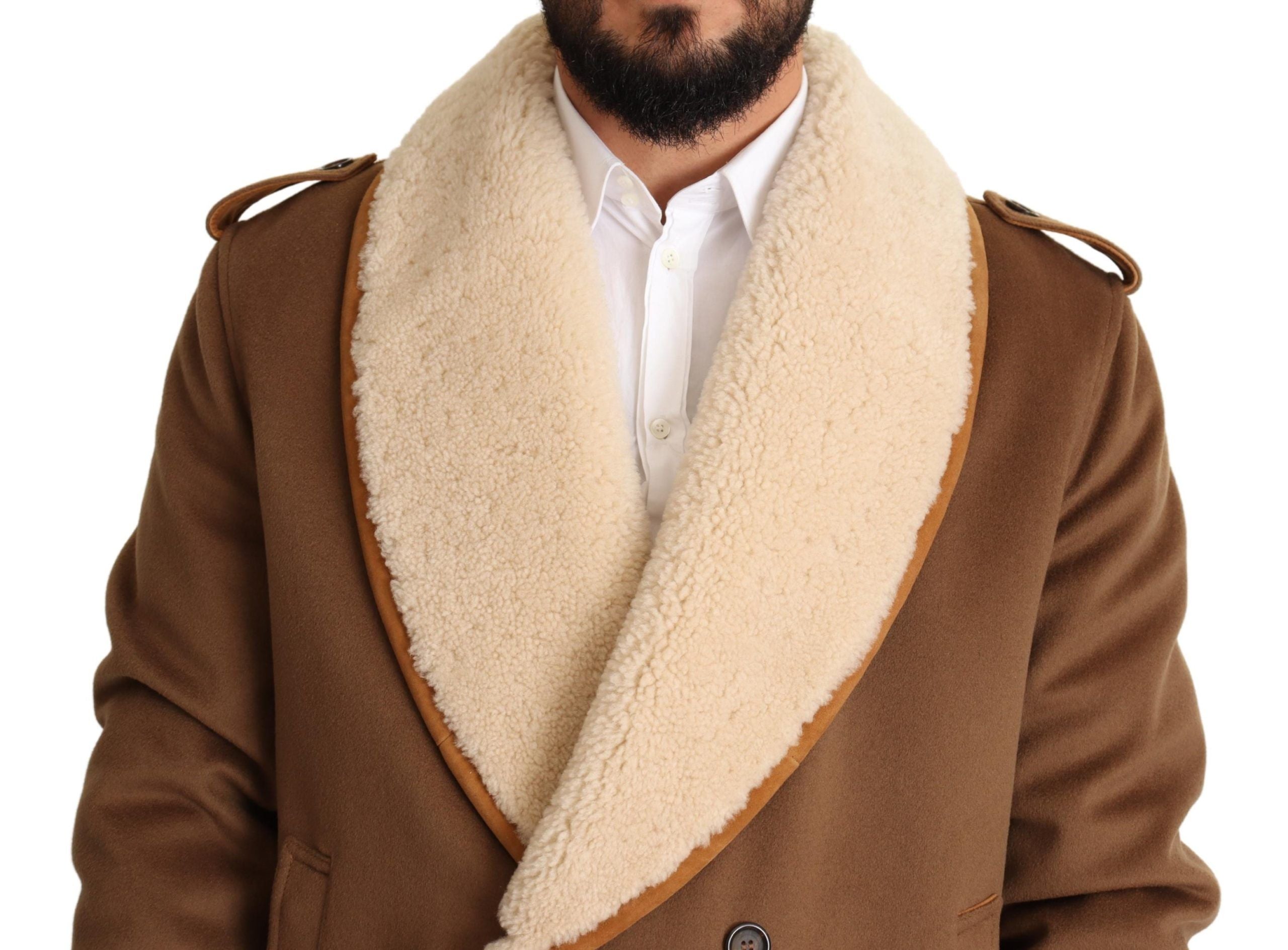 Dolce & Gabbana Brown Double-Breasted Shearling Coat Jacket-4