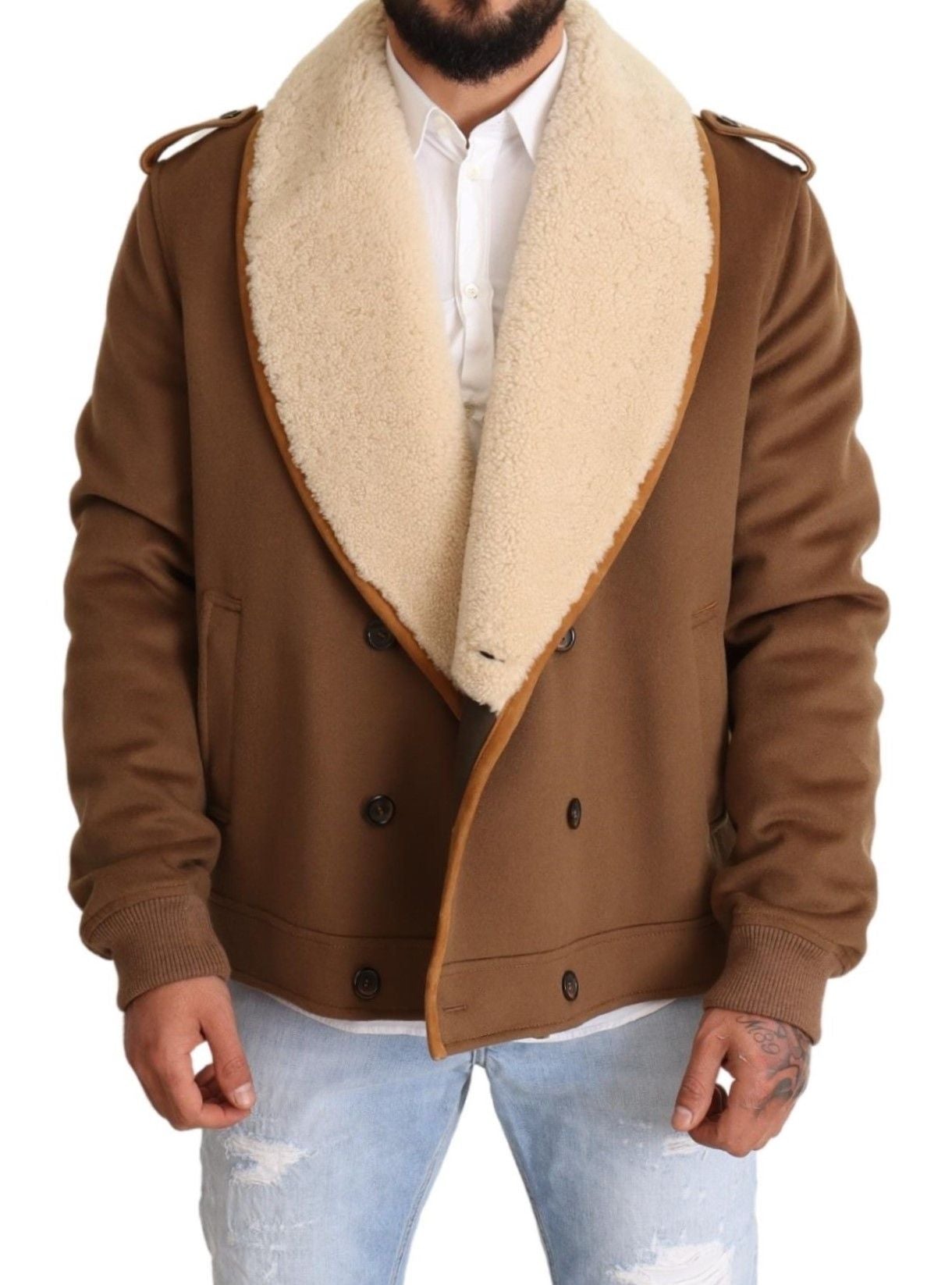 Dolce & Gabbana Brown Double-Breasted Shearling Coat Jacket-5