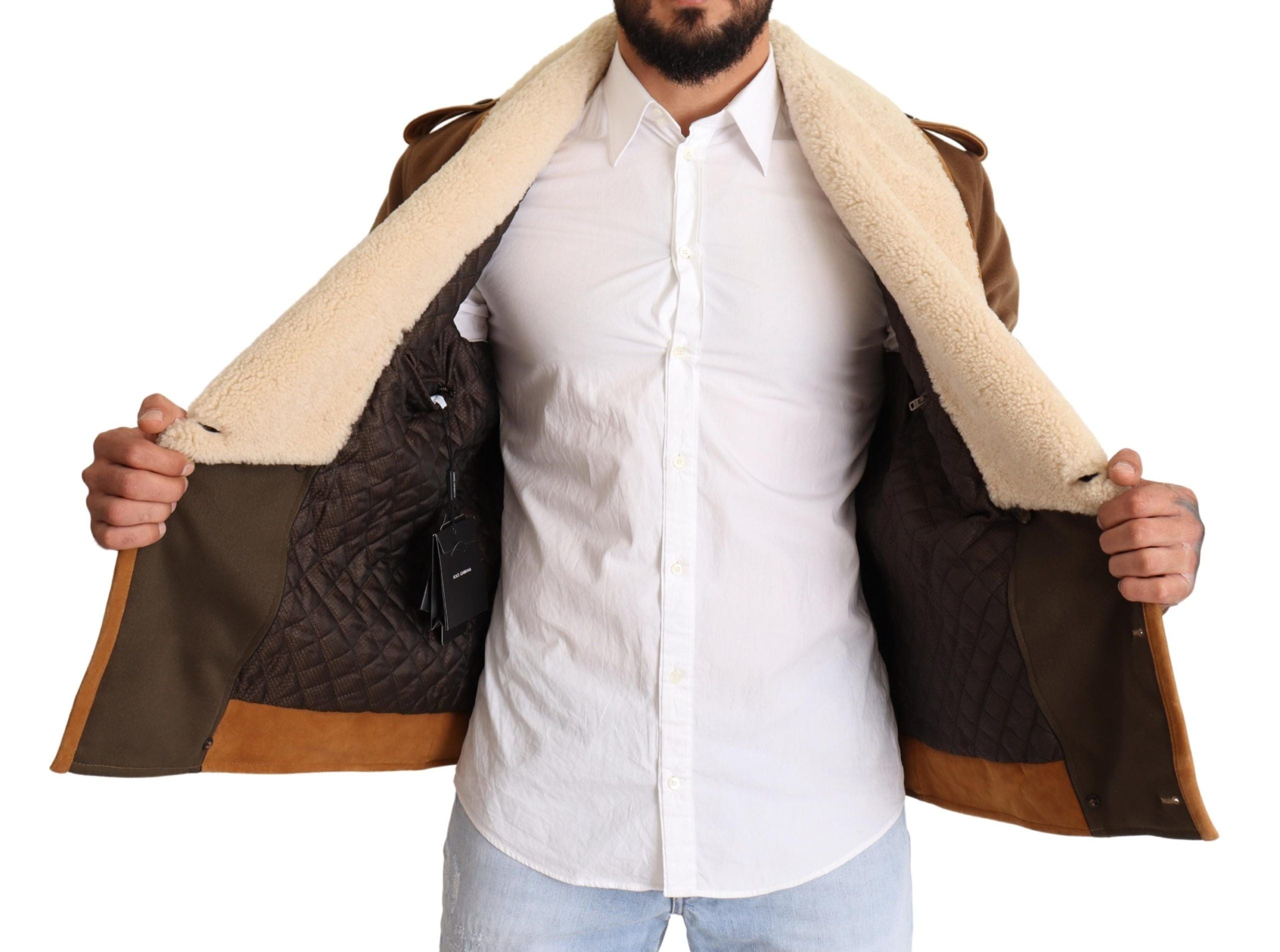 Dolce & Gabbana Brown Double-Breasted Shearling Coat Jacket-6