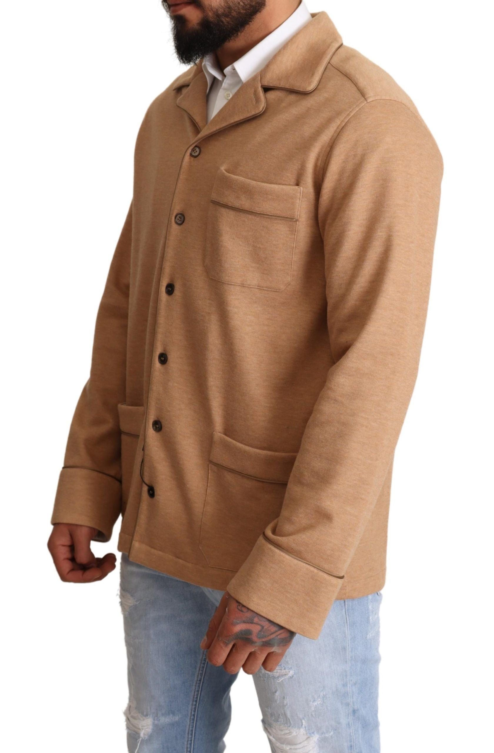 Dolce & Gabbana Brown Cotton Button-Down Coat Jacket-2