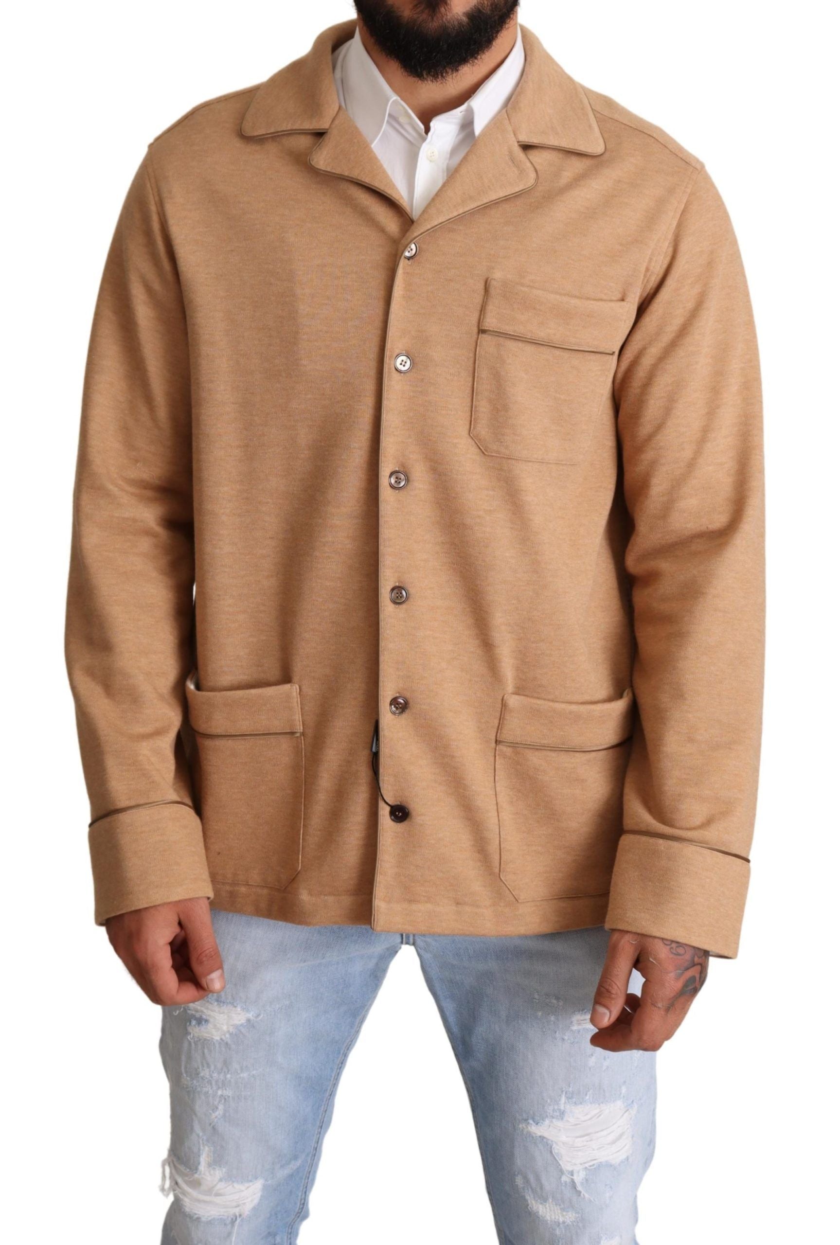 Dolce & Gabbana Brown Cotton Button-Down Coat Jacket