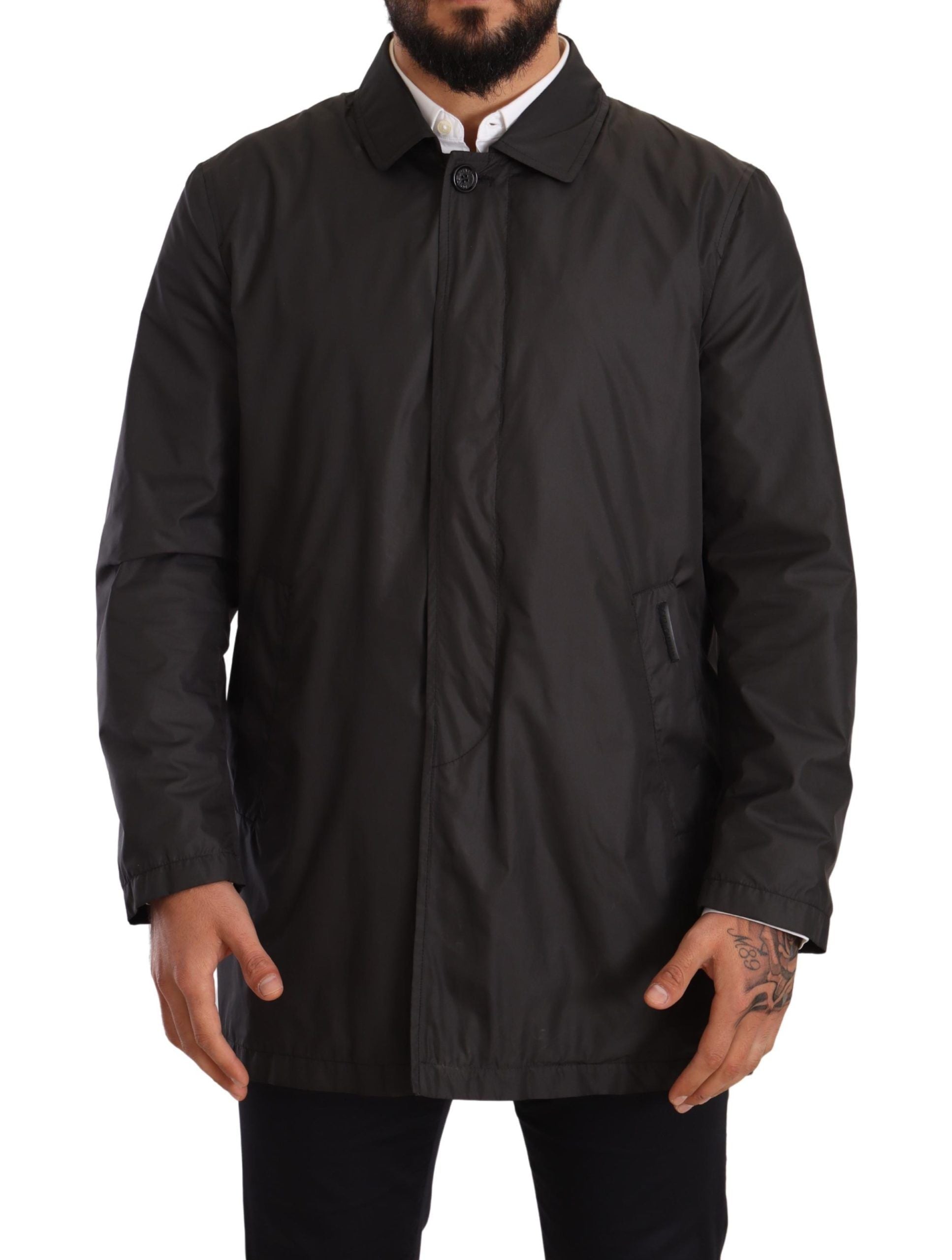 Dolce & Gabbana Black Polyester Men's Trench Coat Jacket
