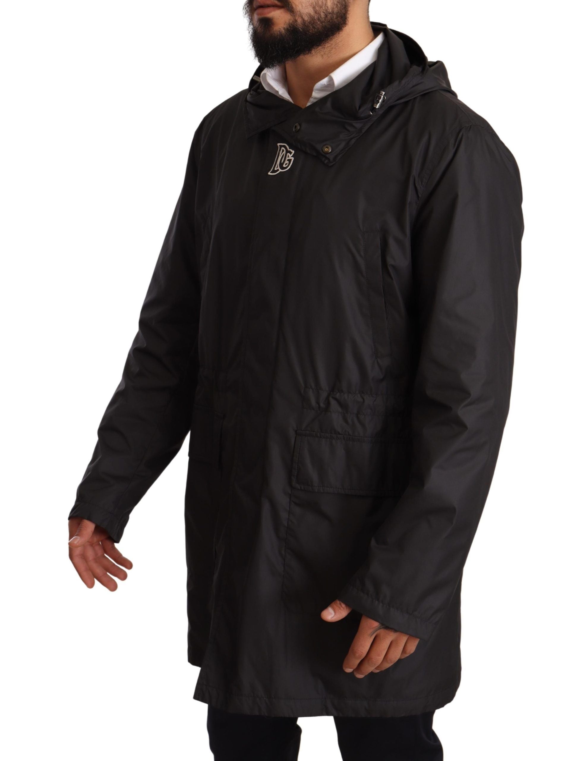 Dolce & Gabbana Black Hooded Trench Coat Jacket-2