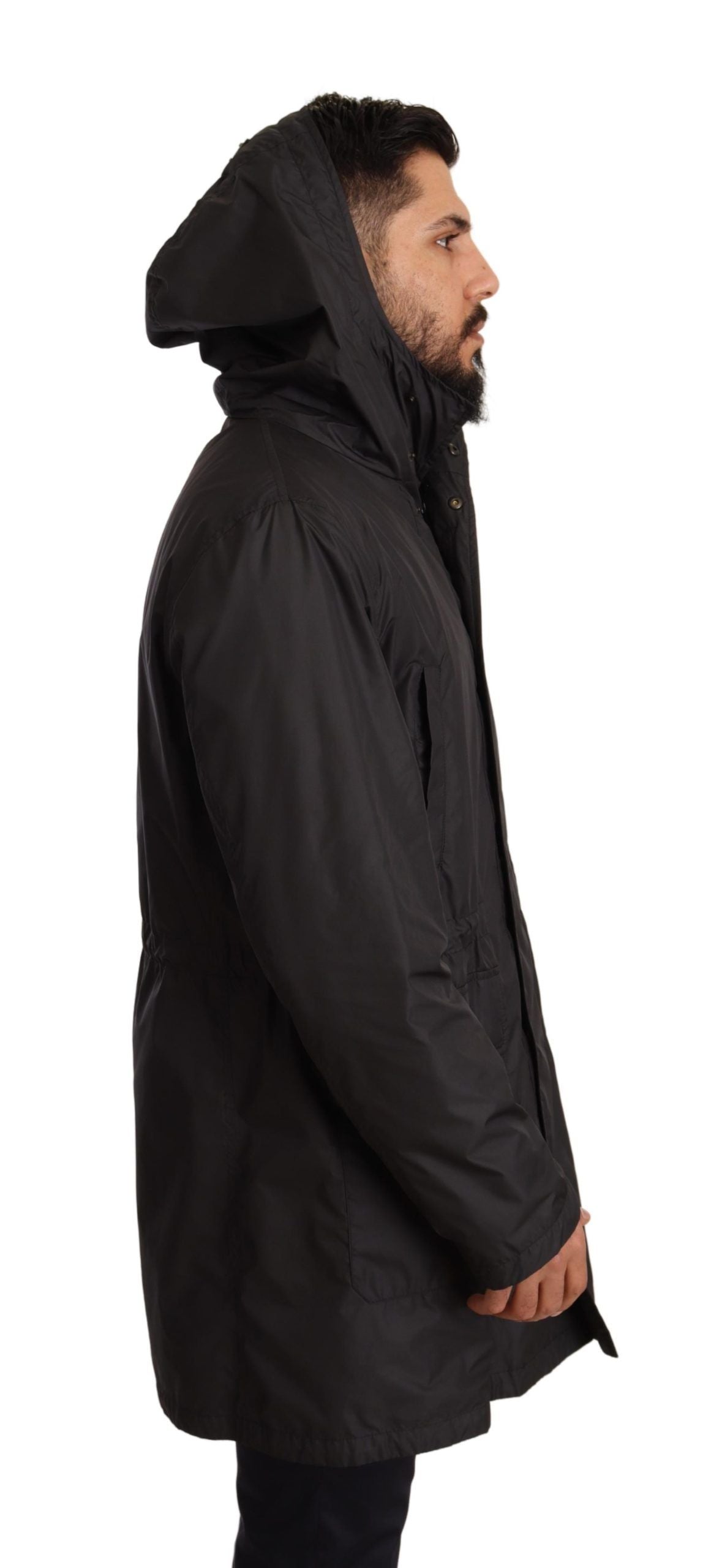 Dolce & Gabbana Black Hooded Trench Coat Jacket-4