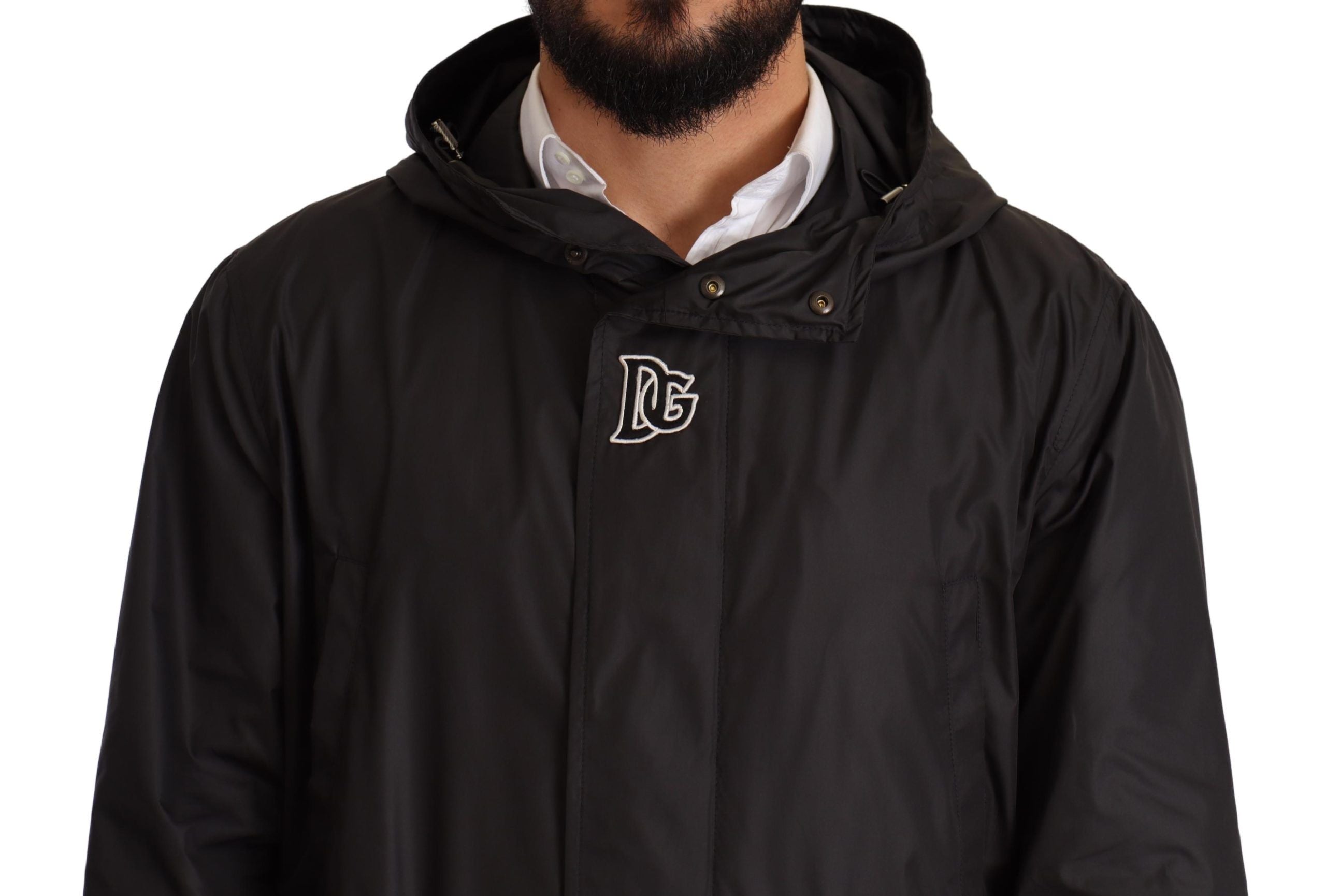 Dolce & Gabbana Black Hooded Trench Coat Jacket-5
