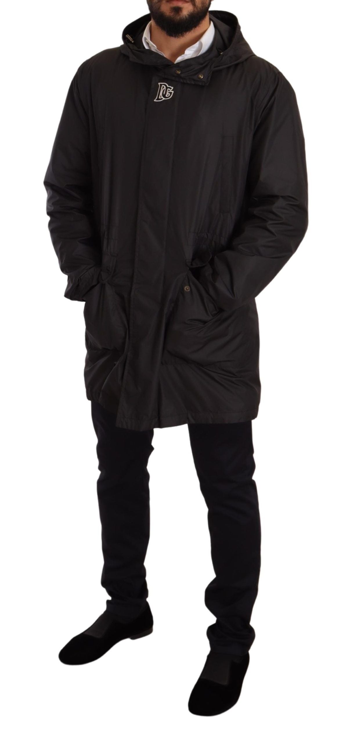 Dolce & Gabbana Black Hooded Trench Coat Jacket-6