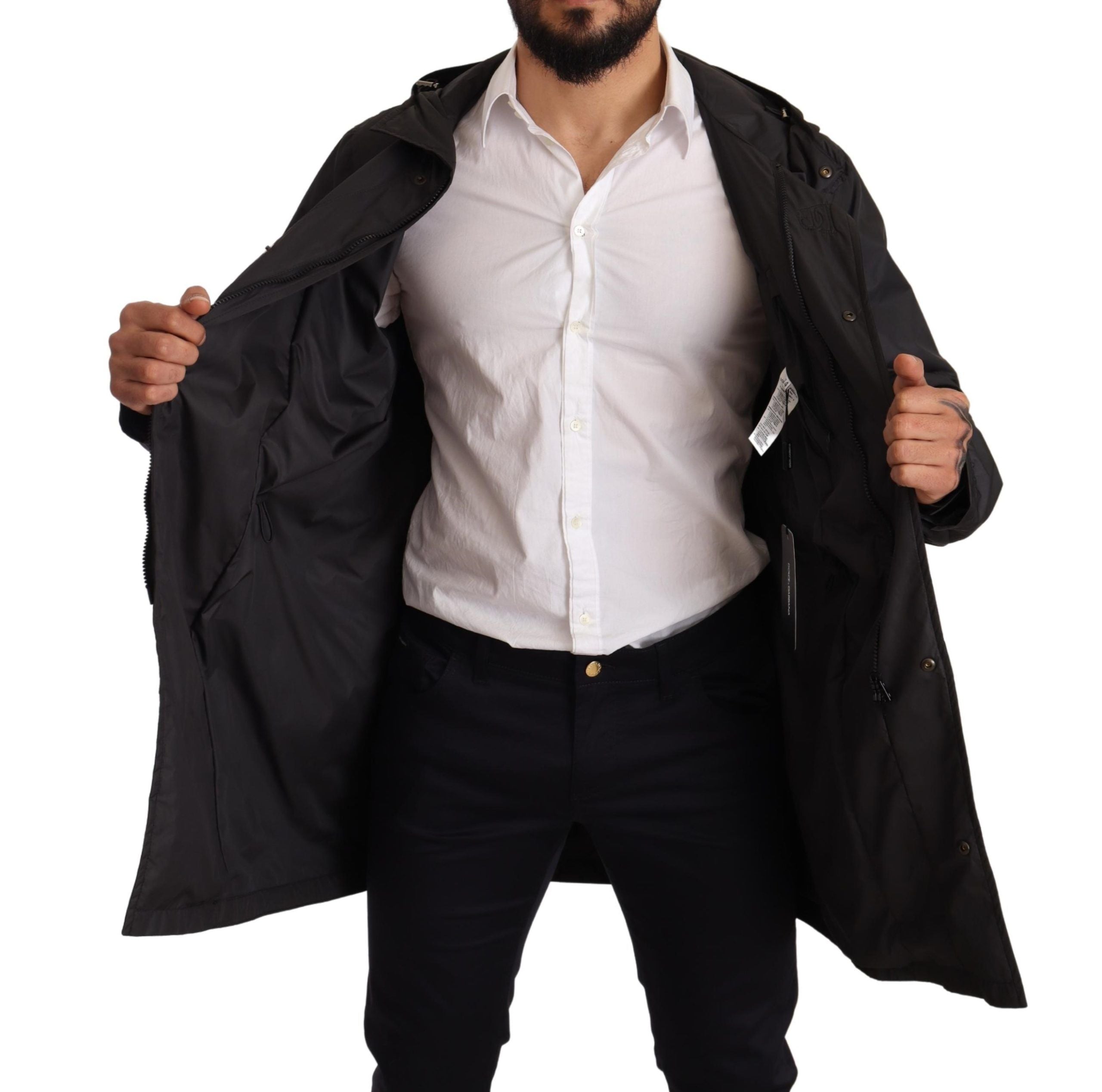 Dolce & Gabbana Black Hooded Trench Coat Jacket-8