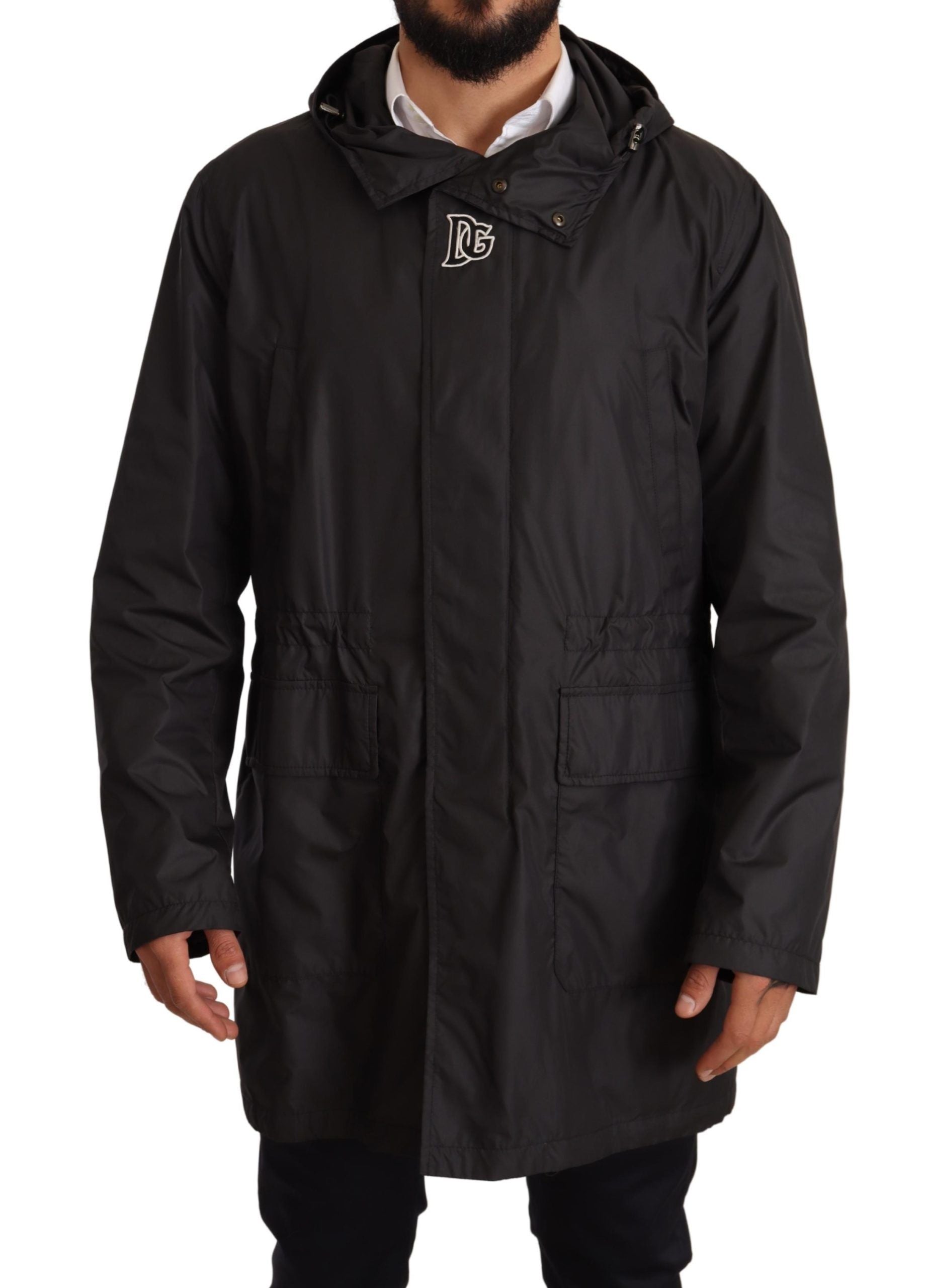Dolce & Gabbana Black Hooded Trench Coat Jacket